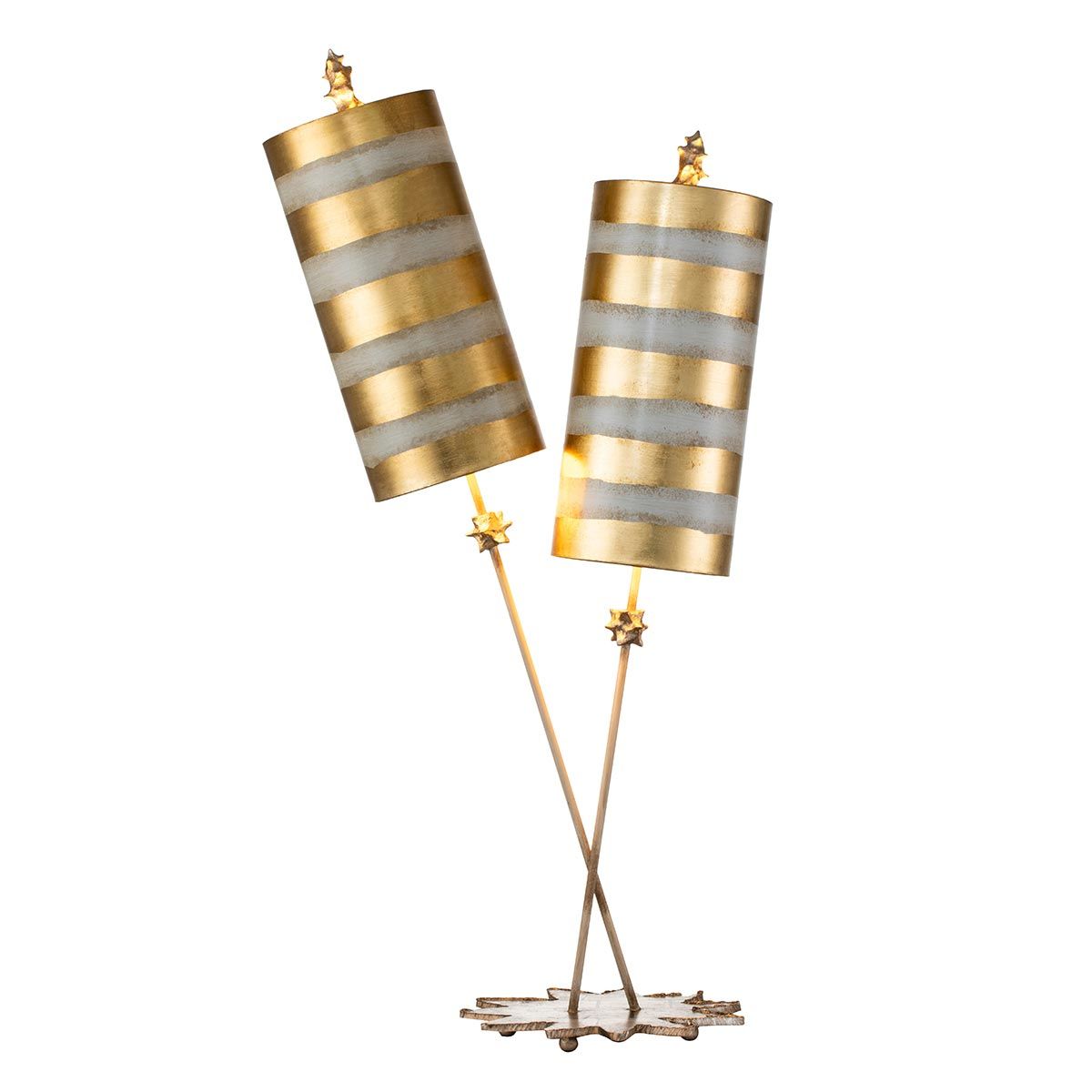 Nettle Luxe Tischlampe mit 2 Lichtern, Blattgold und Taupe