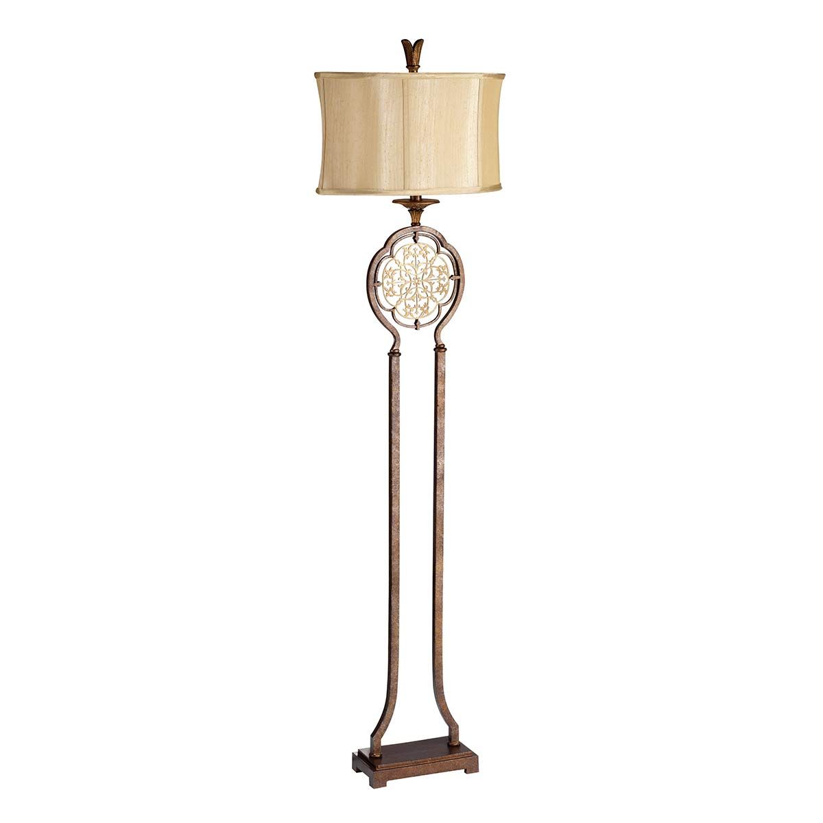 Marcella 1-flammige Stehlampe - Britische Bronze/Oxidierte Bronze mit hellgoldenem Schirm