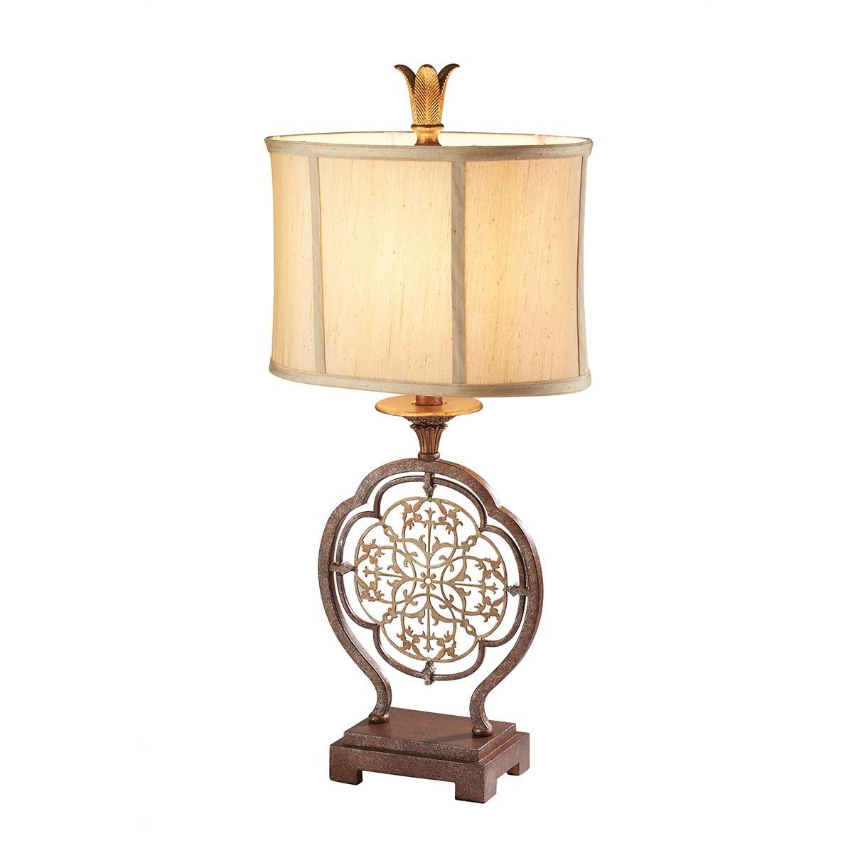 Tischlampe Marcella mit 1 Lampe – Britische Bronze/Oxidierte Bronze mit hellgoldenem Schirm