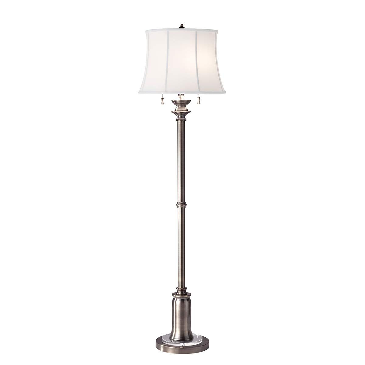 Stateroom Stehlampe mit 2 Lichtern, Antik-Nickel, Schirm in echtem Weiß