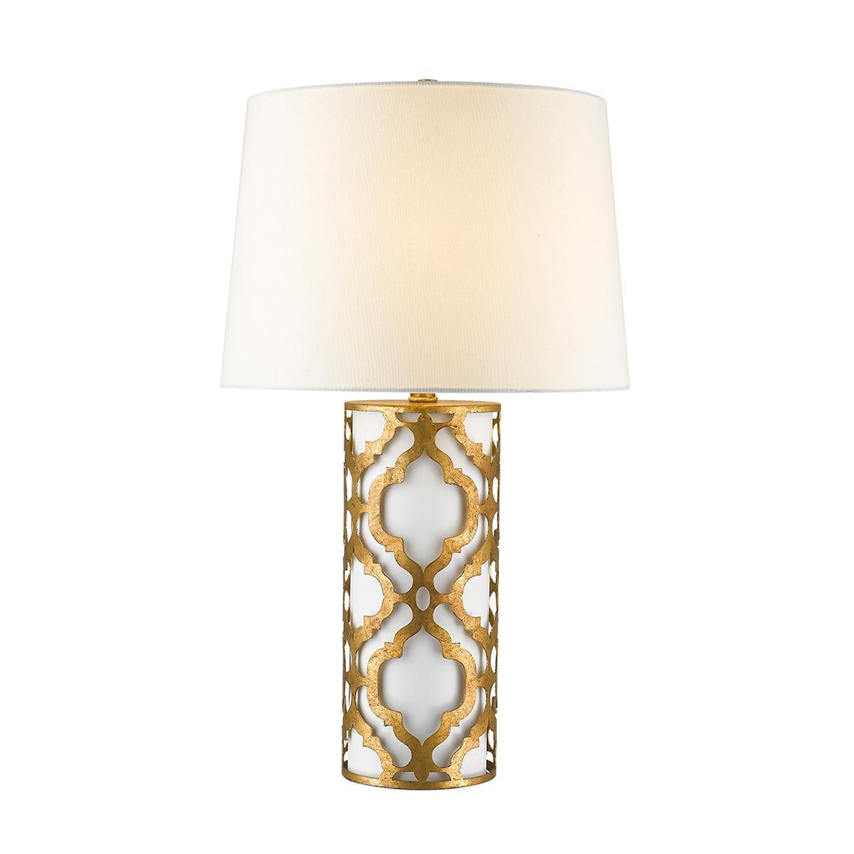 Tischlampe Arabella mit 1 Licht, Antik-Gold, Schirm in Elfenbein mit weißem Schirm