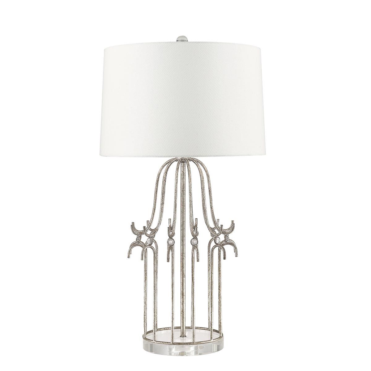 Tischlampe Stella mit 1 Flamme, Antik-Silber mit cremefarbenem Schirm