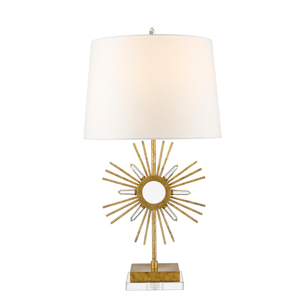 Tischlampe Sun King, 1-flammig, Antik-Gold, cremefarbener Schirm