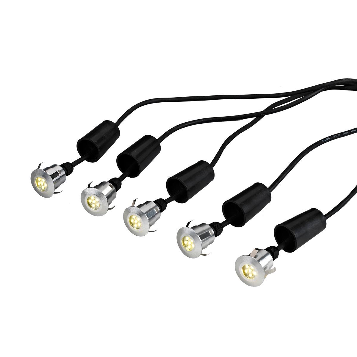 Derwent 5 x Terrassen-/Gartenleuchte mit 6 m Kabel und 12 V Transformator – eloxiertes Aluminium