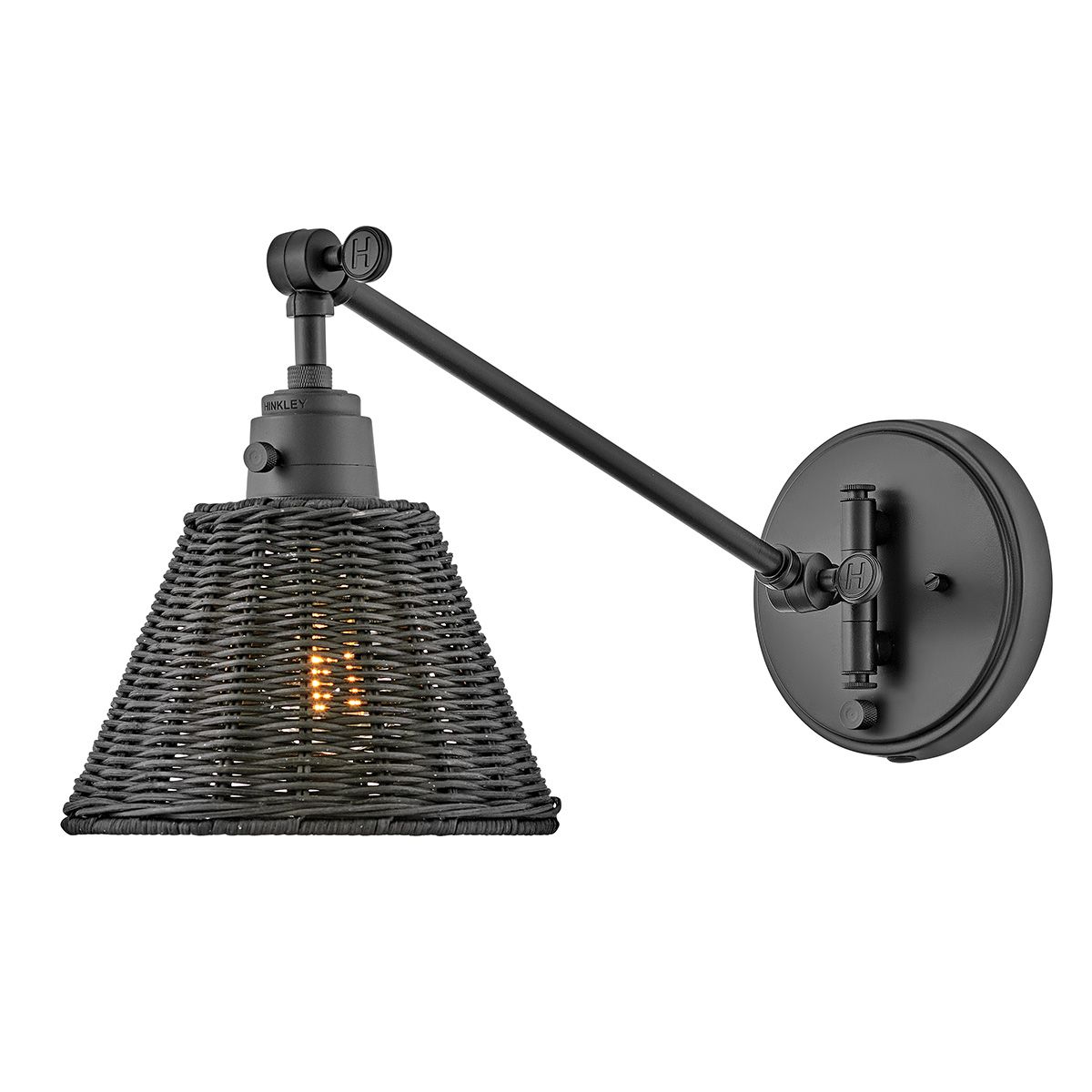 Hinkley Arti 1 lt Wandlampe - Schwarz, Schwarzer Rattan-Schirm - Elsteadlighting - leuchtengrosshandel24