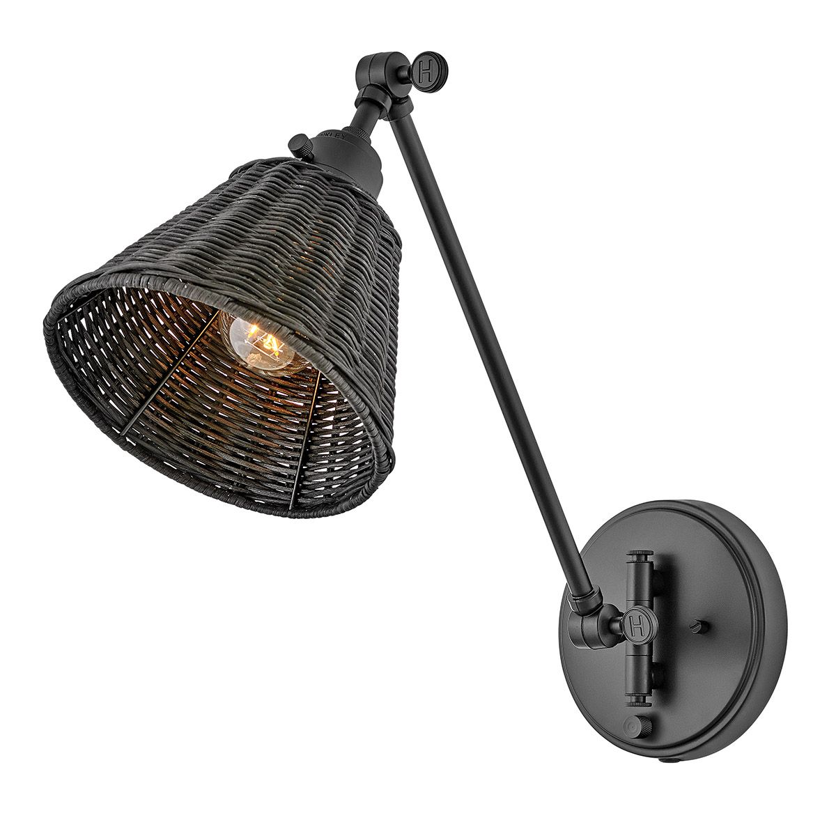 Hinkley Arti 1 lt Wandlampe - Schwarz, Schwarzer Rattan-Schirm - Elsteadlighting - leuchtengrosshandel24