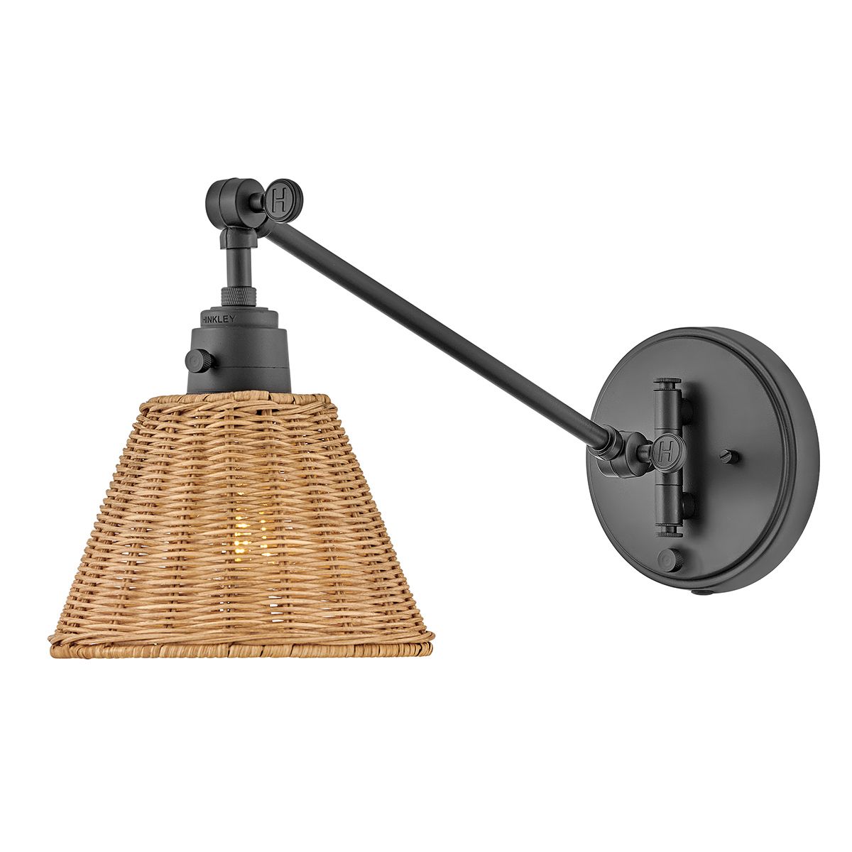 Hinkley Arti 1 lt Wandlampe - Schwarz, natürlicher Rattan-Schirm - Elsteadlighting - leuchtengrosshandel24