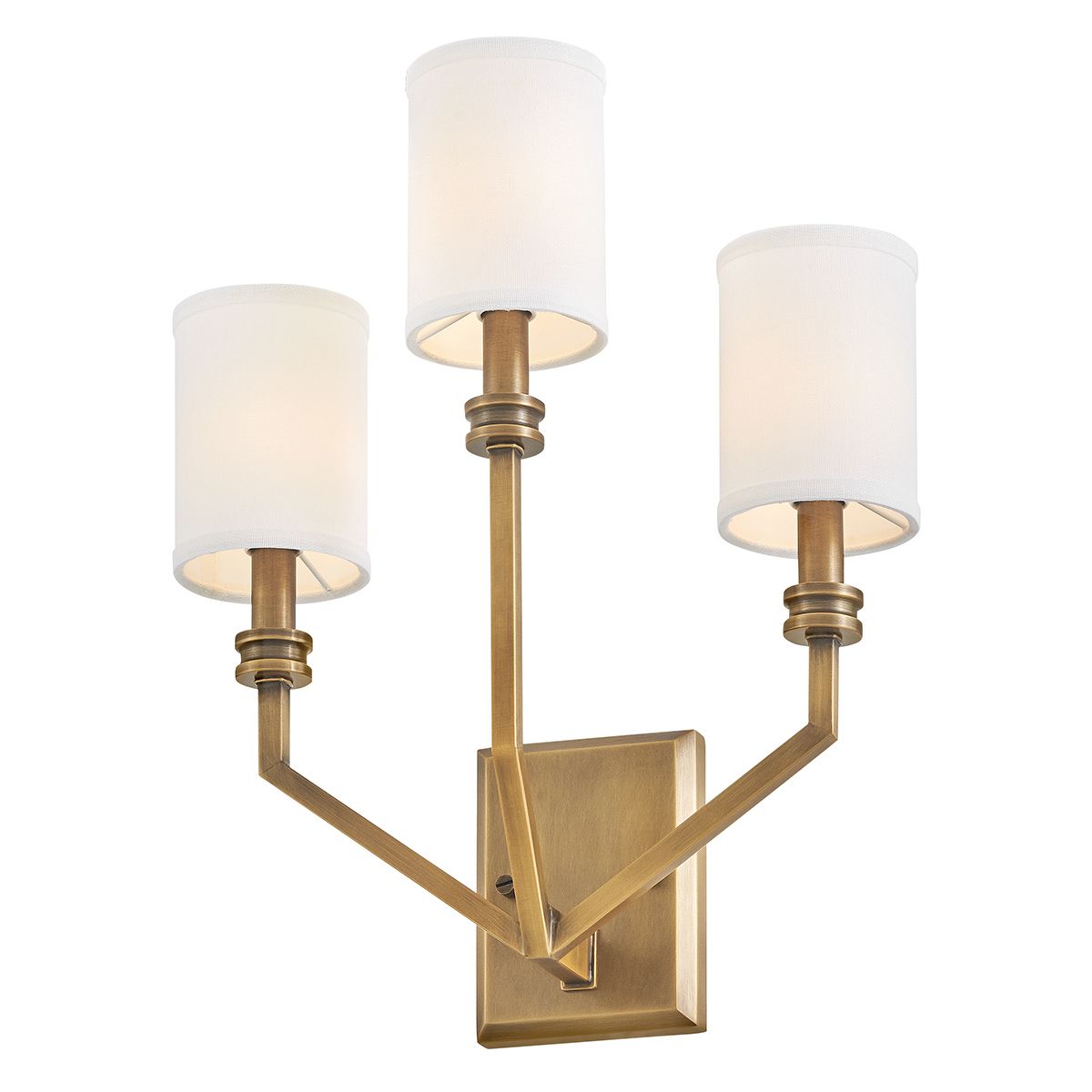 Hinkley Moore, große Wandleuchte, 3 l, traditionelles Messing mit elfenbeinfarbenem Leinenschirm - Elsteadlighting - leuchtengrosshandel24