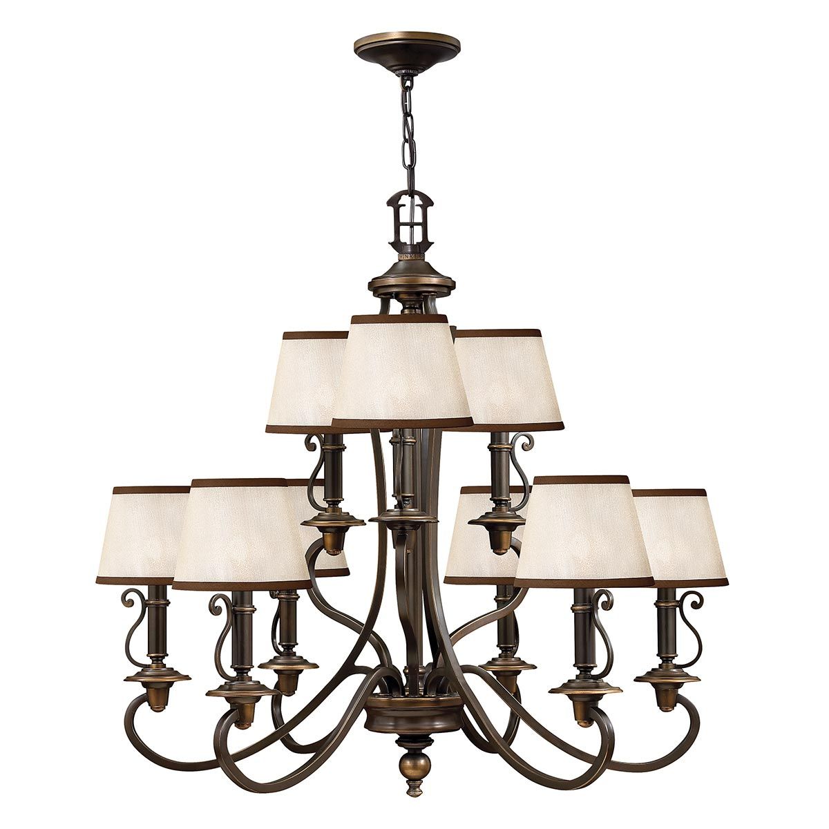 Plymouth Kronleuchter mit 9 Lichtern, alte Bronze