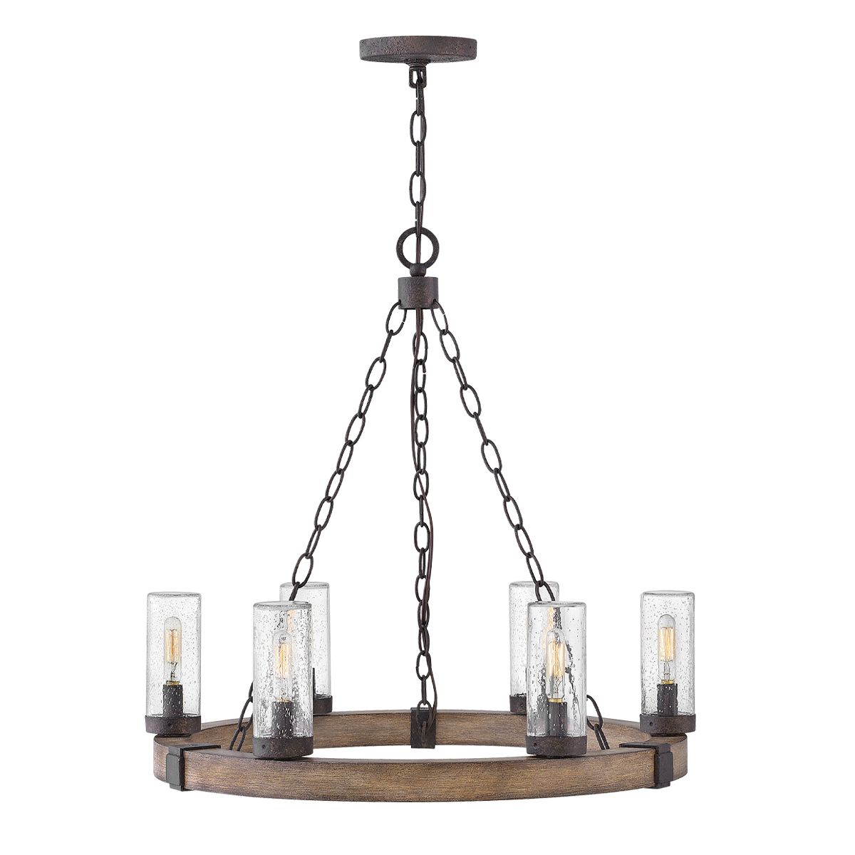 Hinkley Sawyer 6 l Außenleuchter - Sequoia-Holzoptik mit Rost-Eisen-Akzenten und klarem Saatglas - Elsteadlighting - leuchtengrosshandel24