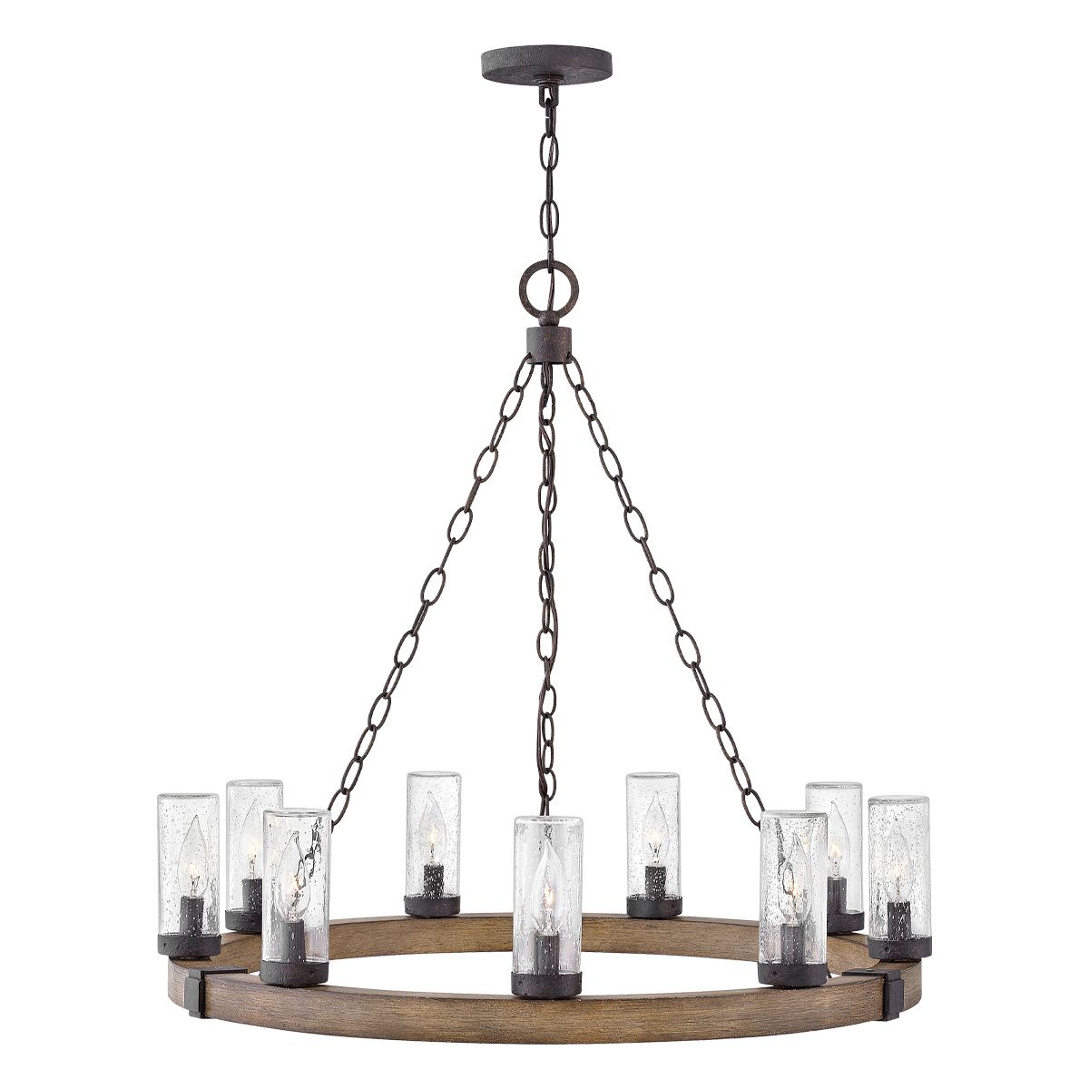 Hinkley Sawyer 9-Liter-Außenleuchter – Sequoia-Holzoptik mit Rost-Eisen-Akzenten und klarem Saatglas - Elsteadlighting - leuchtengrosshandel24