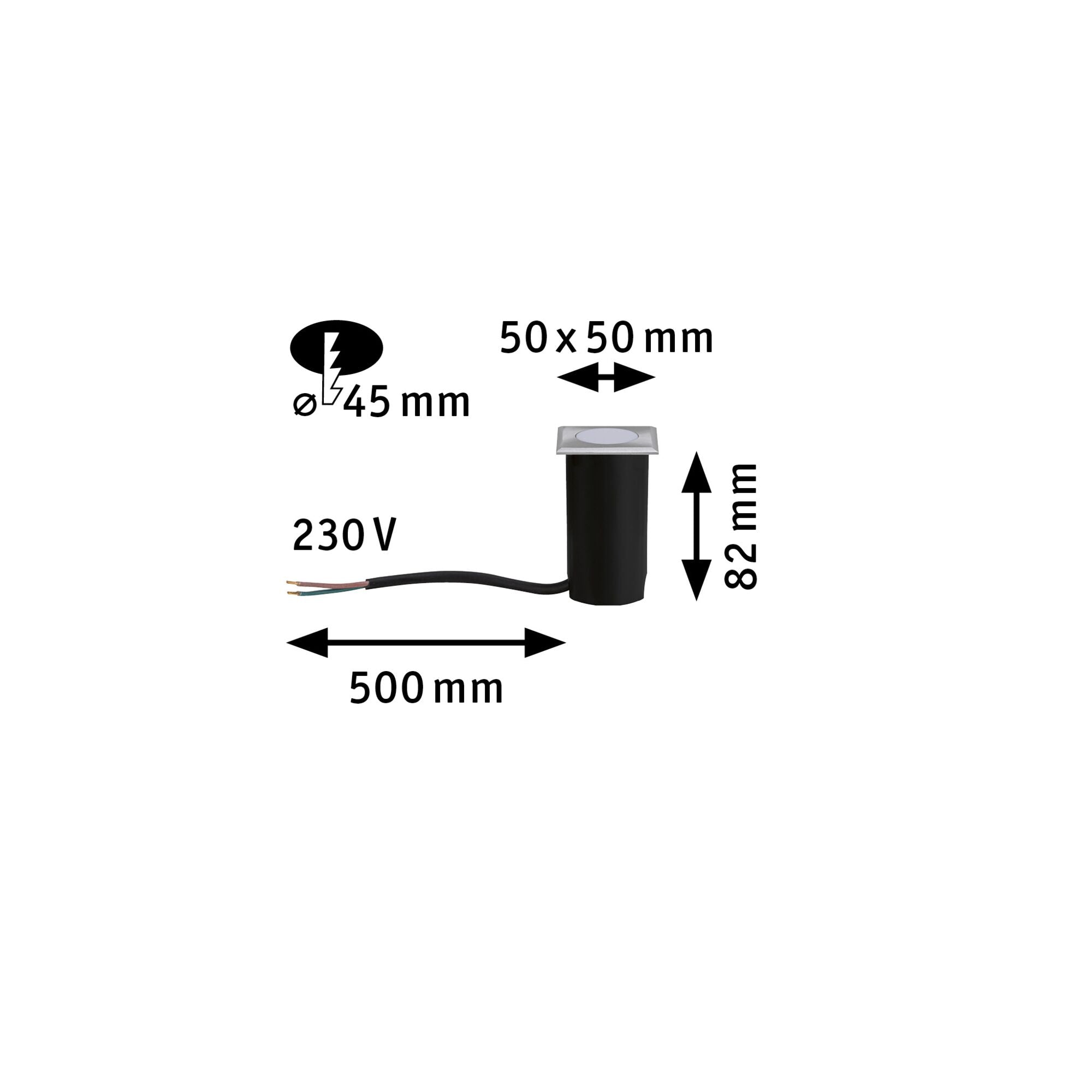 House Warmweiß IP67 eckig 50x50mm 3000K 2W 60lm 230V Edelstahl gebürstet Edelstahl/Kunststoff - Paulmann - 94366