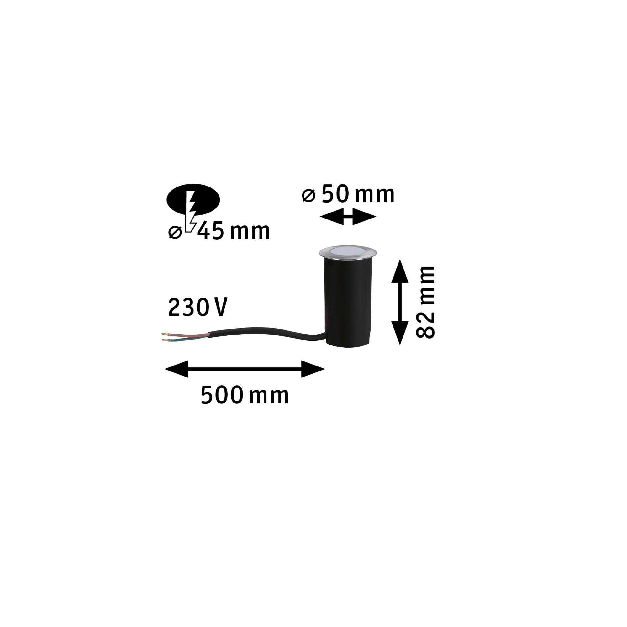 House Warmweiß IP67 rund 50mm 3000K 2W 60lm 230V Edelstahl gebürstet Edelstahl/Kunststoff - Paulmann - 94365