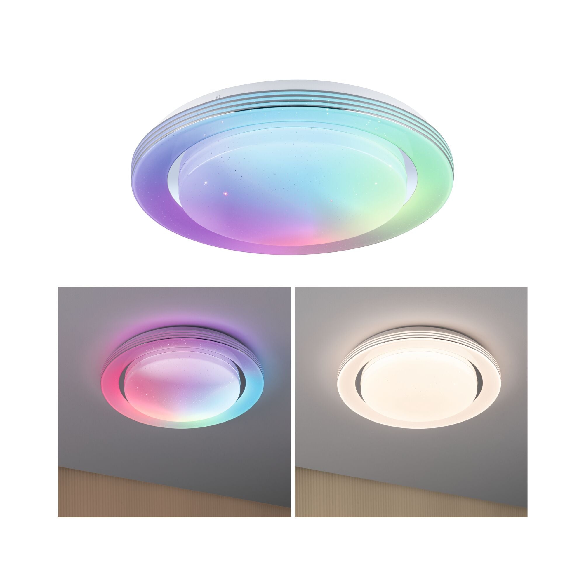 LED Deckenleuchte Rainbow mit Regenbogeneffekt RGBW+ 1600lm 230V 22W dimmbar Chrom/Weiß - Paulmann - 70546