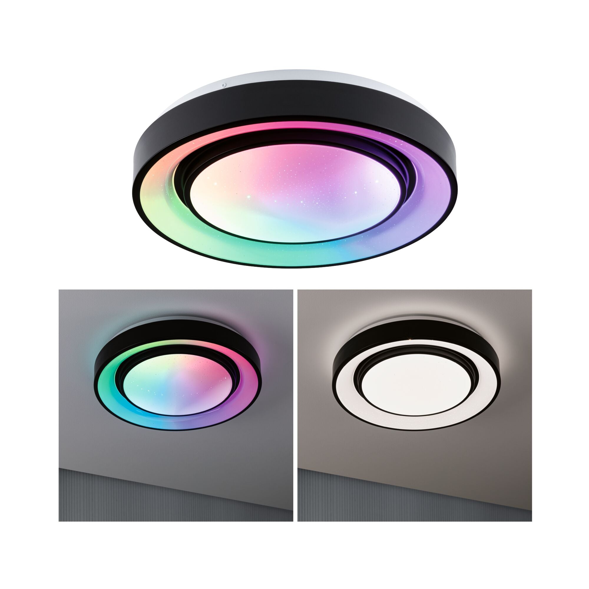 LED Deckenleuchte Rainbow mit Regenbogeneffekt RGBW+ 750lm 230V 22W dimmbar Schwarz/Weiß - Paulmann - 70544