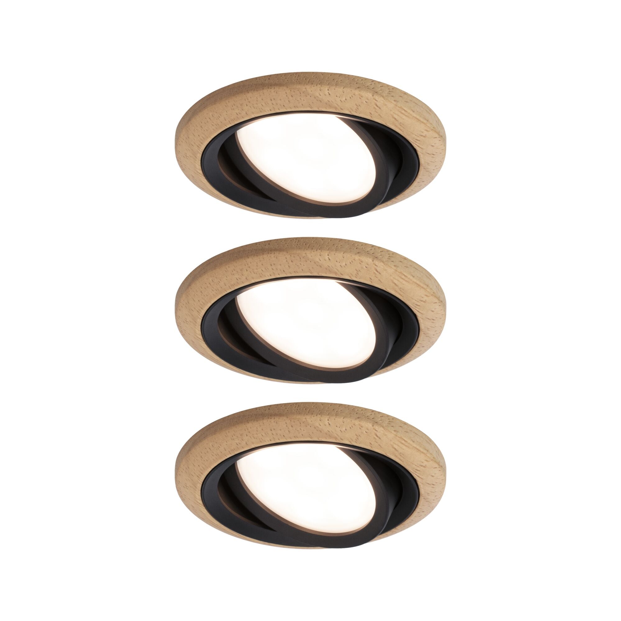LED Einbauleuchte Lanati 3er - Set rund 84mm 30° Coin 3x6W 3x470lm 230V 2700K Holzoptik Eiche/Schwarz matt - Paulmann - 92237