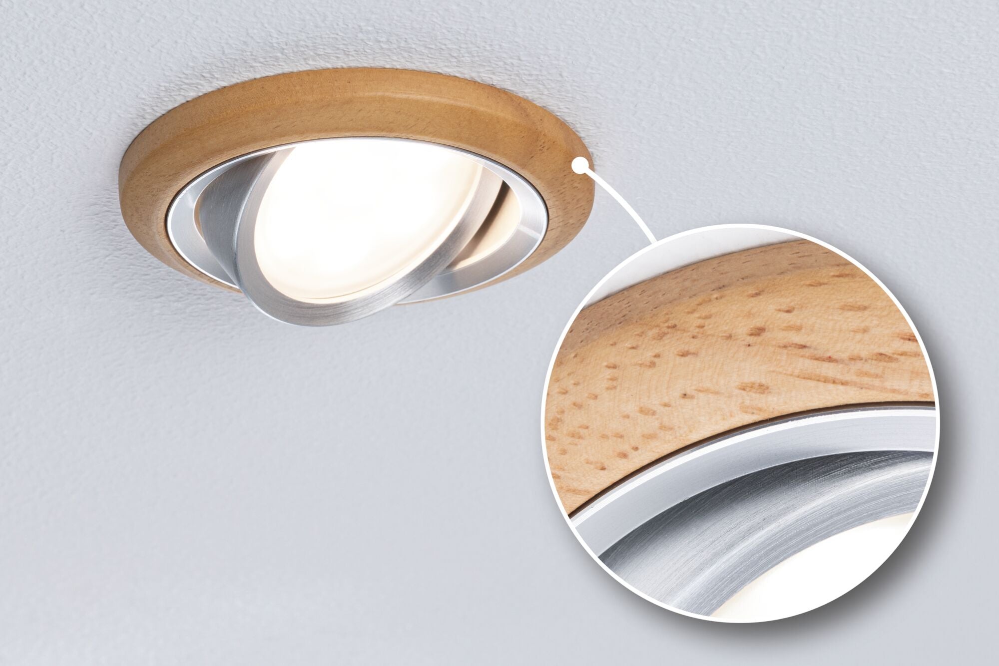 LED Einbauleuchte Lanati Einzelspot rund 84mm 30° Coin 6W 470lm 230V 2700K Holzoptik Eiche/Alu gedreht - Paulmann - 92240