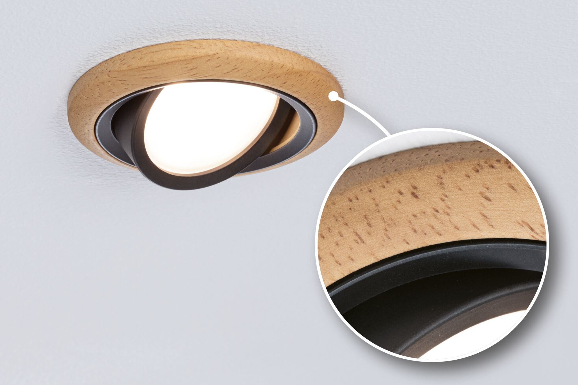 LED Einbauleuchte Lanati Einzelspot rund 84mm 30° Coin 6W 470lm 230V 2700K Holzoptik Eiche/Schwarz matt - Paulmann - 92238
