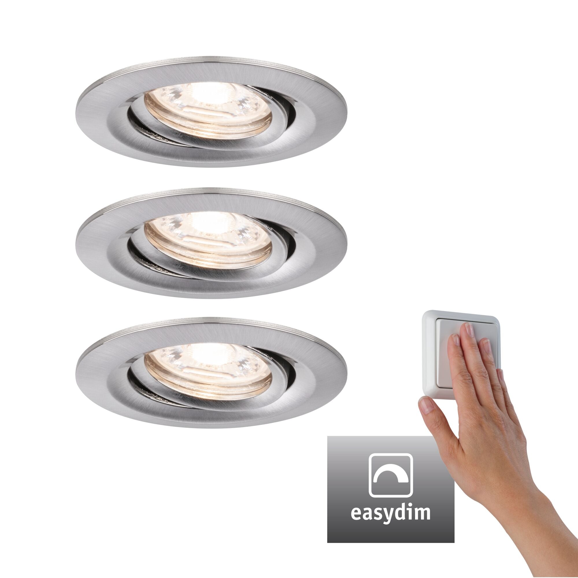 LED Einbauleuchte Nova Mini Plus Coin Basisset schwenkbar rund 66mm 15° Coin 3x4,2W 3x300lm 230V dimmbar 2700K Eisen gebürstet - Paulmann - 92973