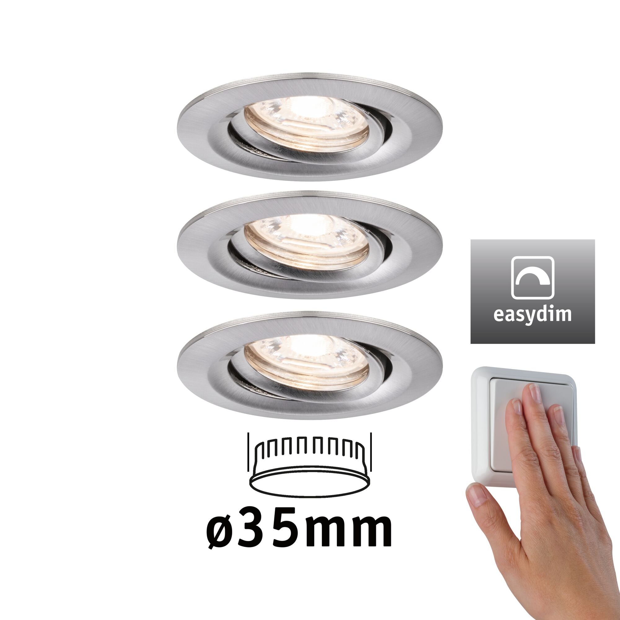 LED Einbauleuchte Nova Mini Plus Coin Basisset schwenkbar rund 66mm 15° Coin 3x4,2W 3x300lm 230V dimmbar 2700K Eisen gebürstet - Paulmann - 92973