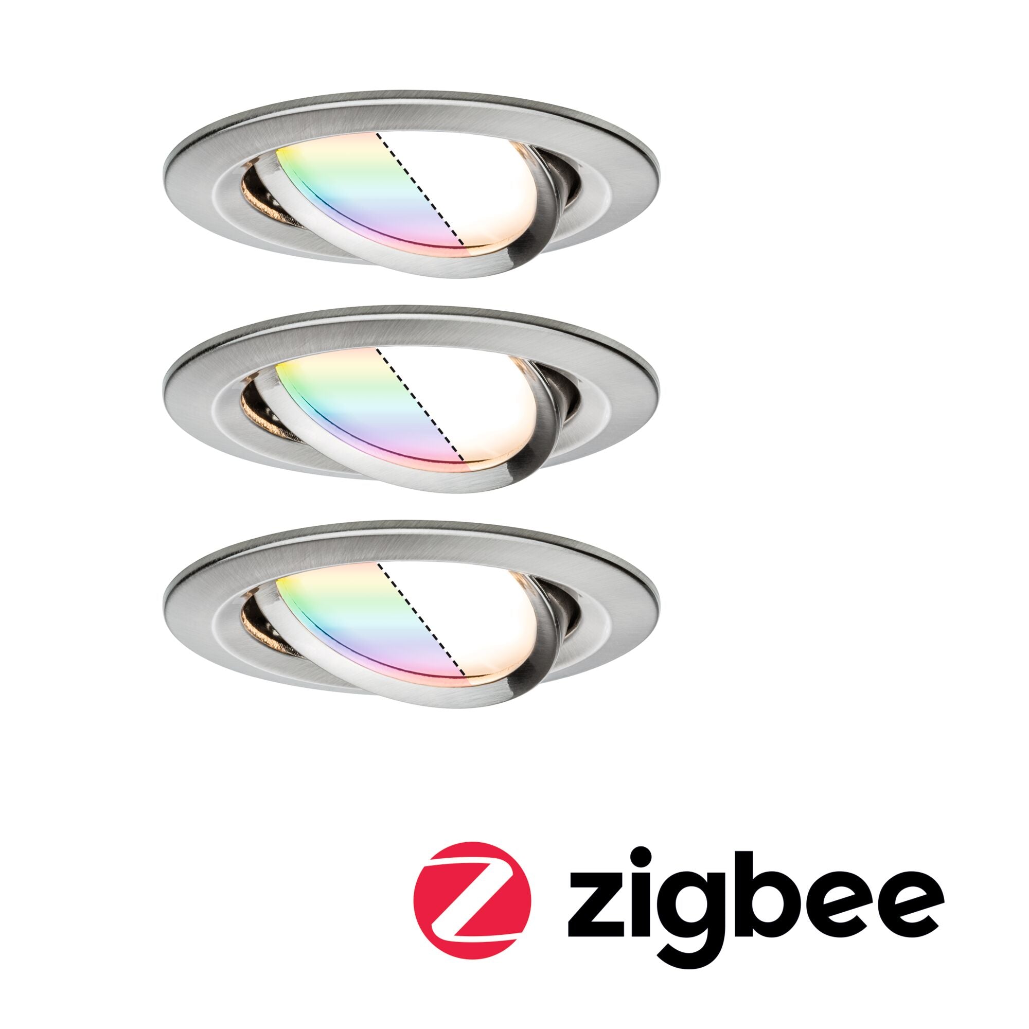 LED Einbauleuchte Nova Plus Coin Basisset schwenkbar rund 84mm 50° Coin 3x5,2W 3x400lm 230V dimmbar RGBW+ Eisen gebürstet - Paulmann - 92965