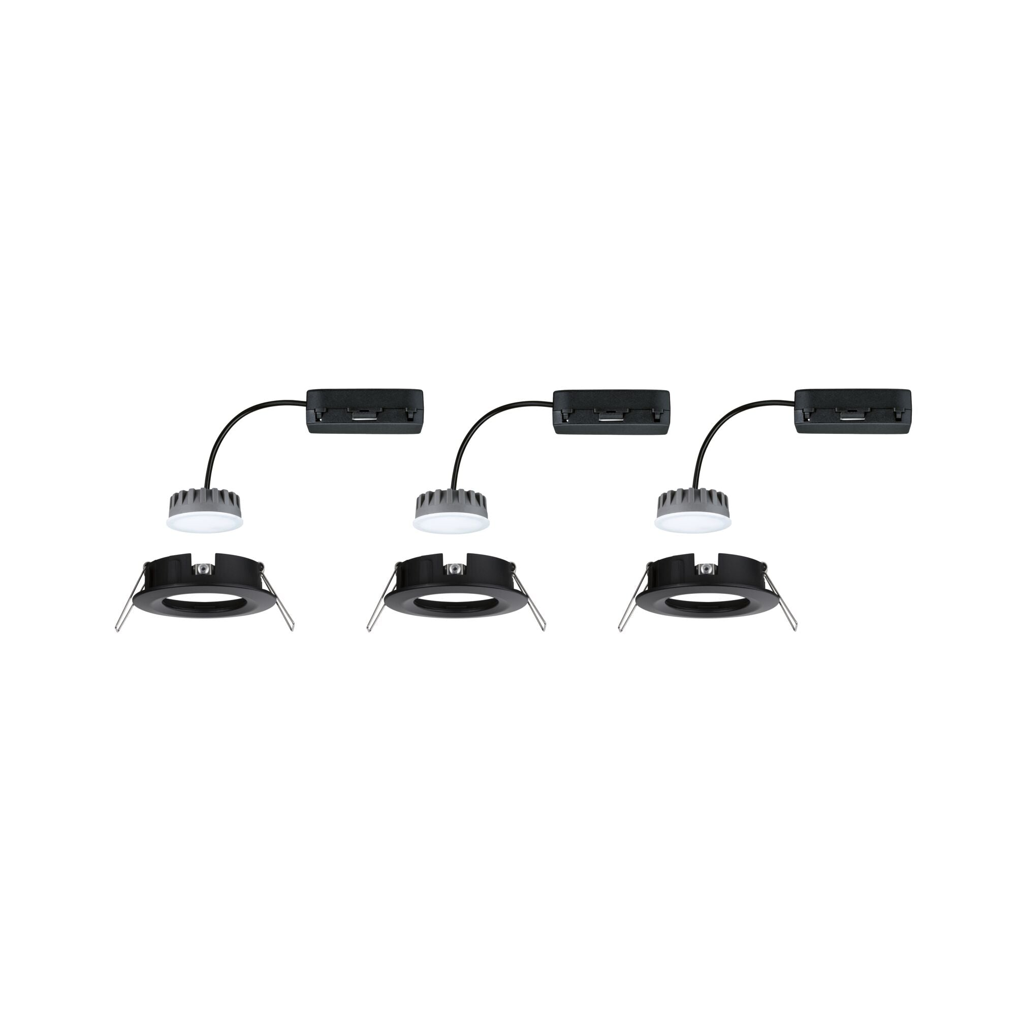 LED Einbauleuchte Nova Plus Coin Basisset starr IP44 rund 78mm Coin 3x6W 3x470lm 230V dimmbar 2700K Schwarz matt - Paulmann - 93081