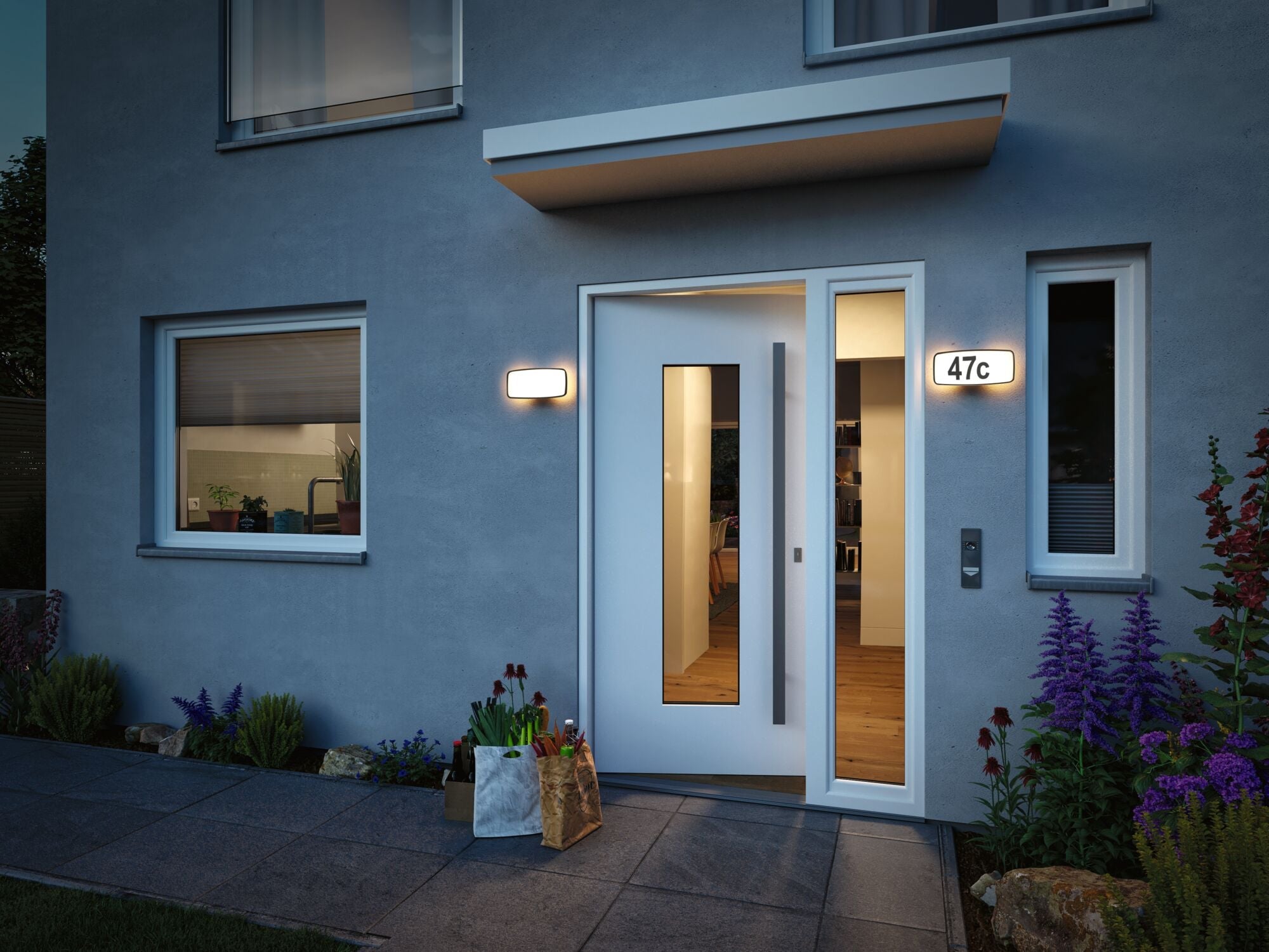 LED Hausnummernleuchte Sheera Dämmerungssensor Bewegungsmelder mit Hochfrequenz - Sensor seewasserresistent IP44 276x73mm 3000K 6,5W 460lm 230V Anthrazit Kunststoff - Paulmann - 94506