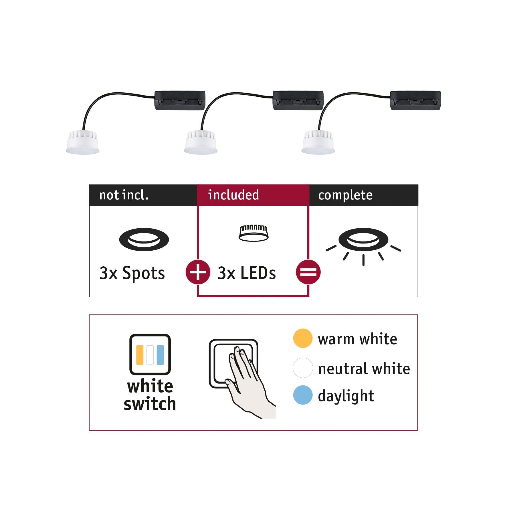 LED Modul Einbauleuchte Choose Coin 3er - Set White Switch rund 51mm Coin 3x6,5W 3x580lm 230V White Switch Satin - Paulmann - 92478
