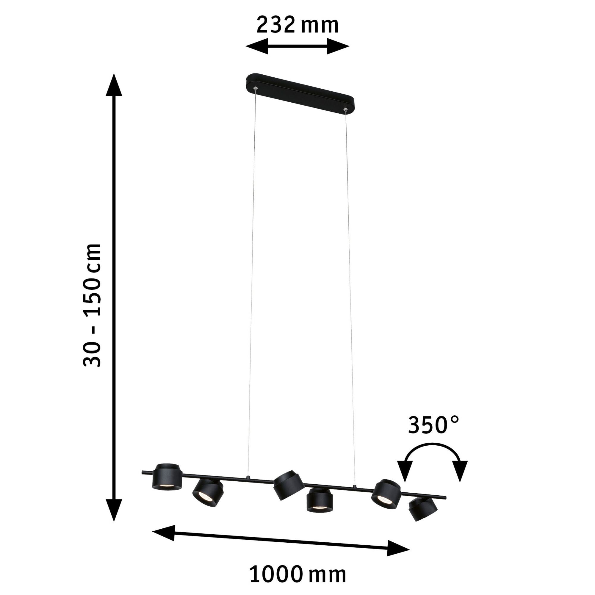 LED Pendelleuchte Puric Pane 2700K 6x350lm 6x4,5W Schwarz dimmbar - Paulmann - 79773
