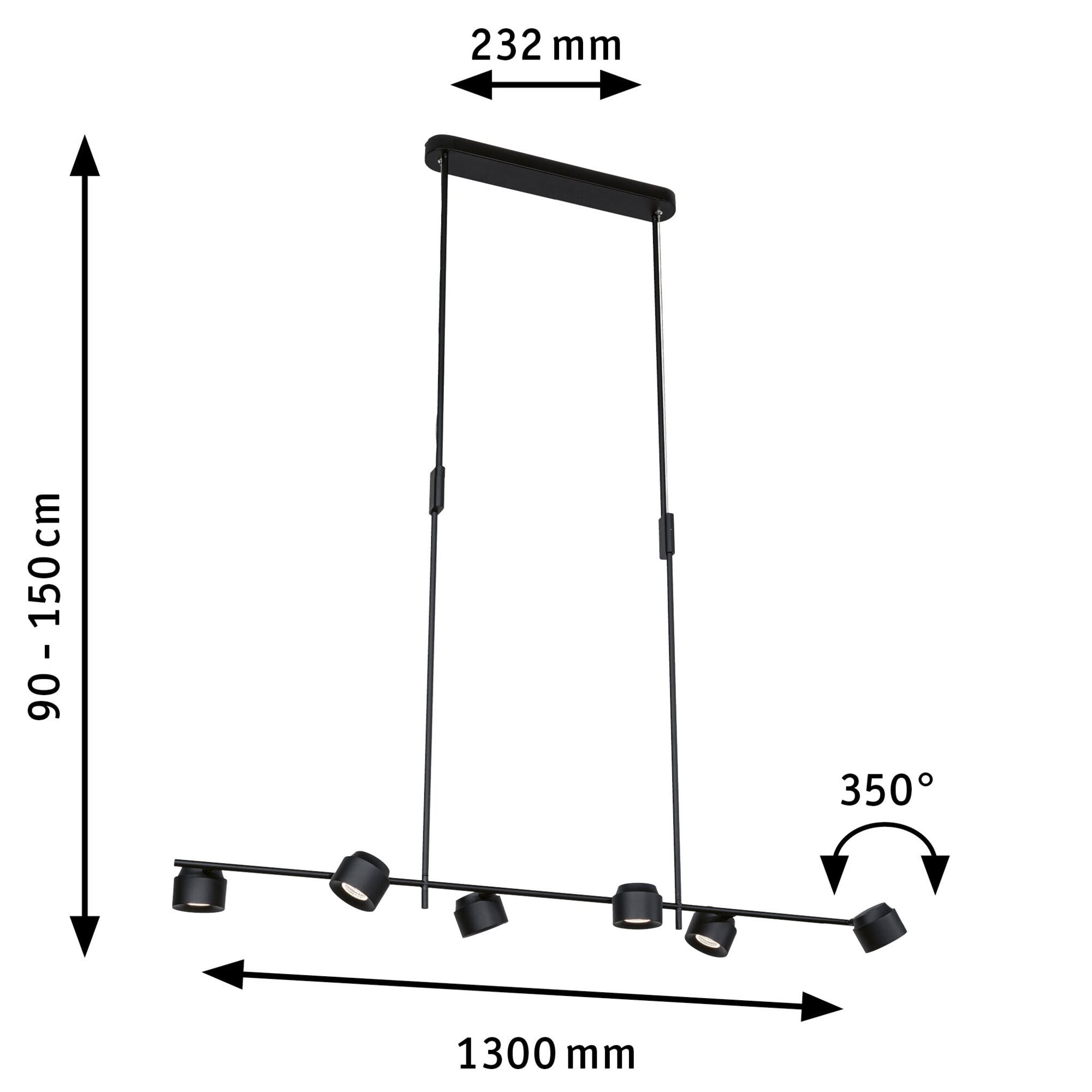 LED Pendelleuchte Puric Pane Effect 2700K 600lm / 400lm 6x6,5 / 1x4,5W Schwarz dimmbar - Paulmann - 79774
