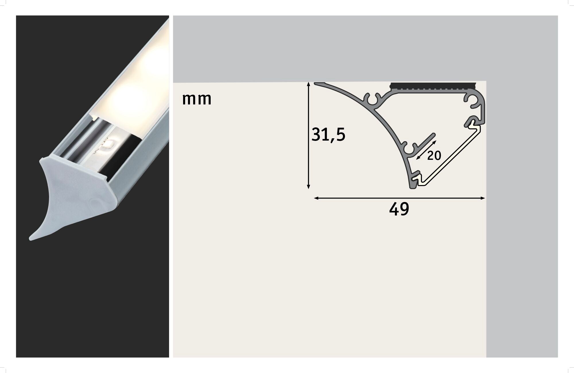 LED Strip Profil Corner 1m Grau - Paulmann - 70440