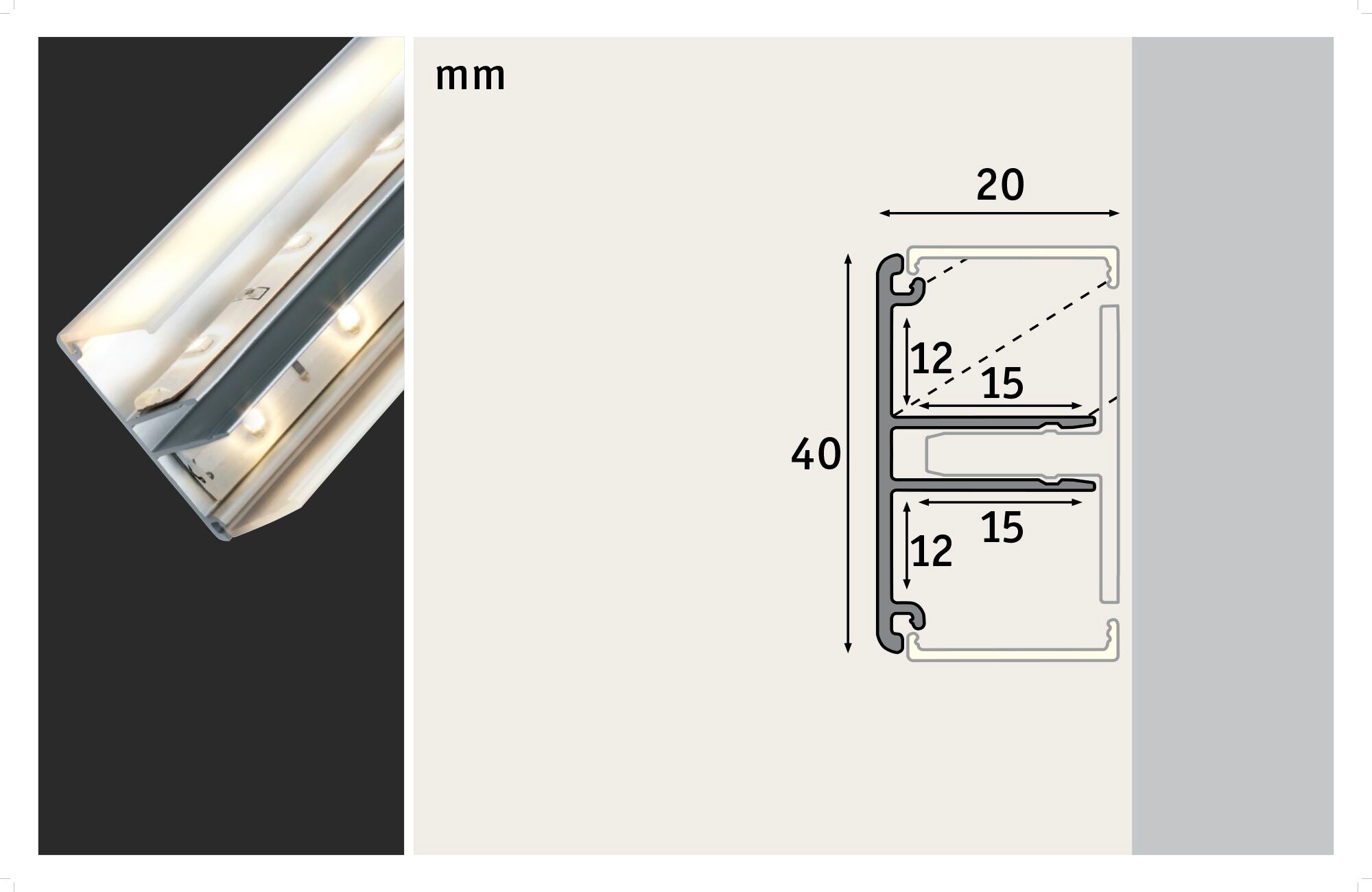 LED Strip Profil Duo 2m Alu - Paulmann - 70267