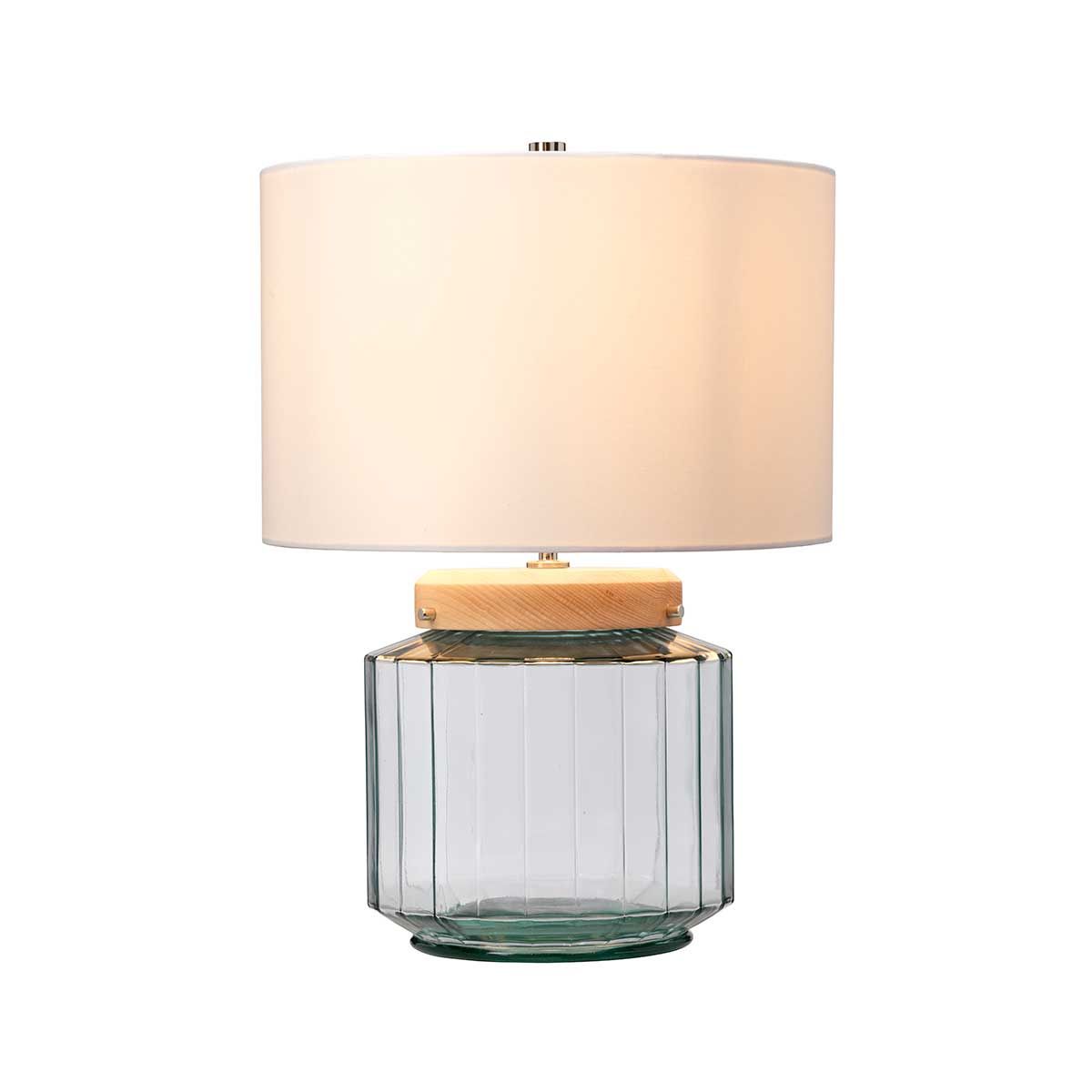 Luga Tischlampe - Natur - Metallarbeiten Nickel poliert - Glaswaren Klar/Natur - Holzlicht