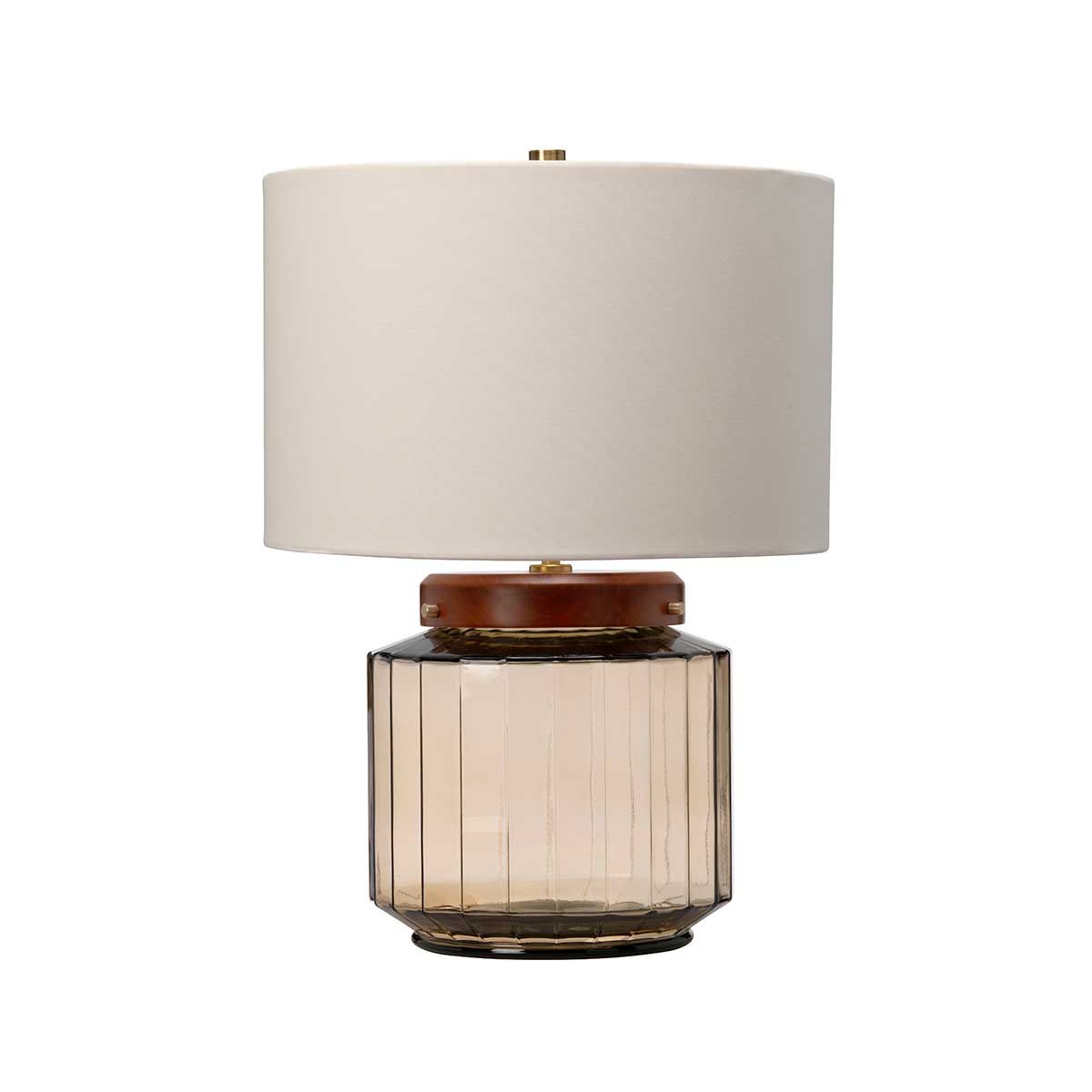 Luga Tischlampe - Rauch - Metallarbeiten gealtertes Messing - Glaswaren Rauch - Holz dunkel gebeizt