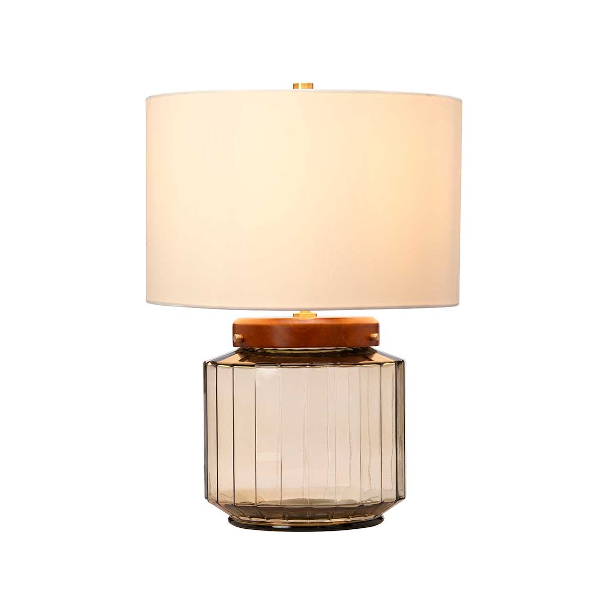 Luga Tischlampe - Rauch - Metallarbeiten gealtertes Messing - Glaswaren Rauch - Holz dunkel gebeizt