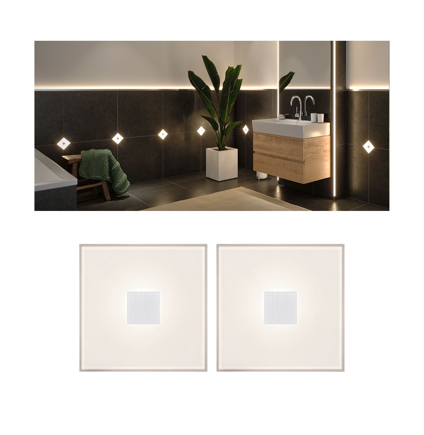 LumiTiles Square 2er - Set IP44 100x10mm 2x20lm 230/12V 2x0,8W 2700K Weiß Kunststoff/Aluminium - Paulmann - 78401
