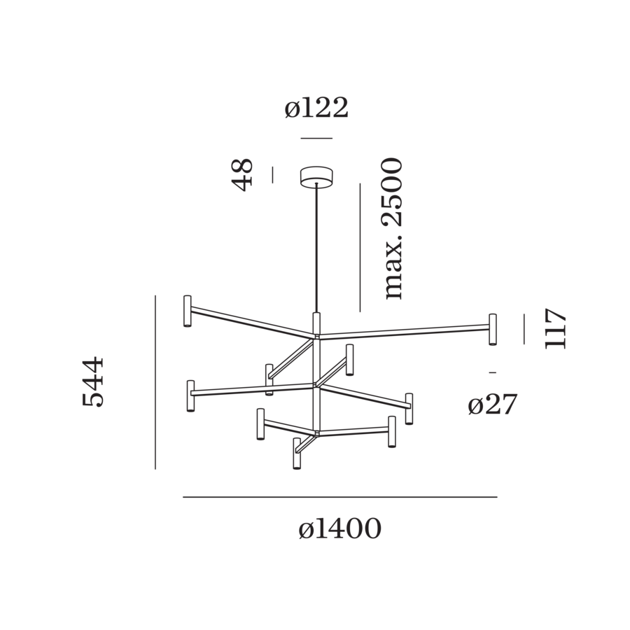 Dimension drawing of the MATCH LUSTA 3.2.1 pendant light