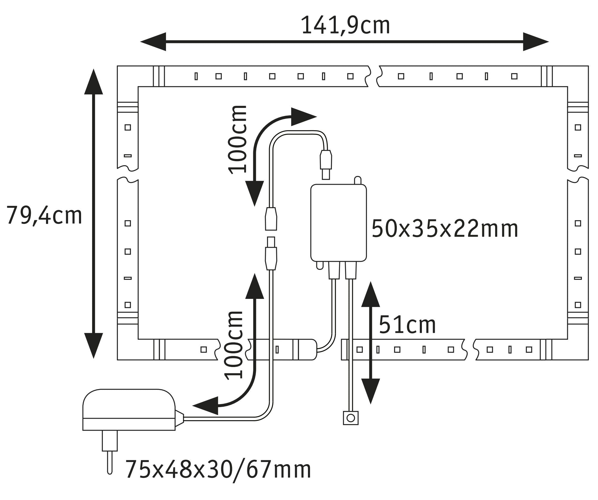 MaxLED 250 TV Comfort Basisset 65 Zoll 4,3m 22W 233lm/m 28 LEDs/m RGBW+ 24VA - Paulmann - 78876