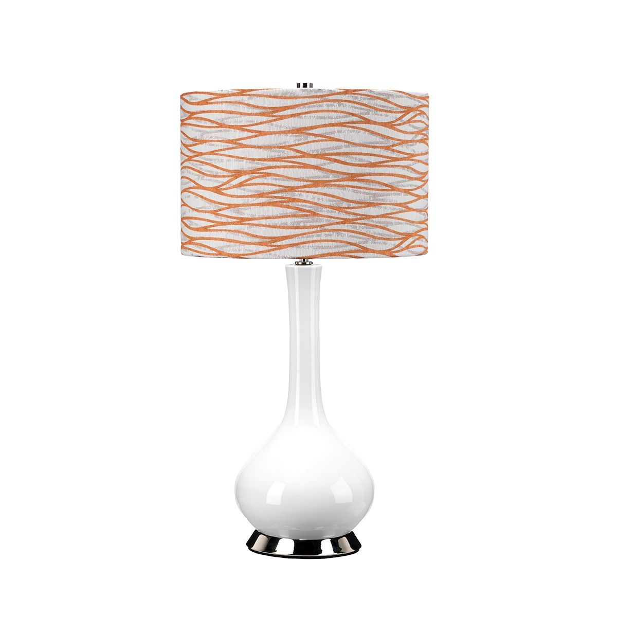 Milo 1-flammige Tischlampe - Poliertes Nickel, Weiß, Orange