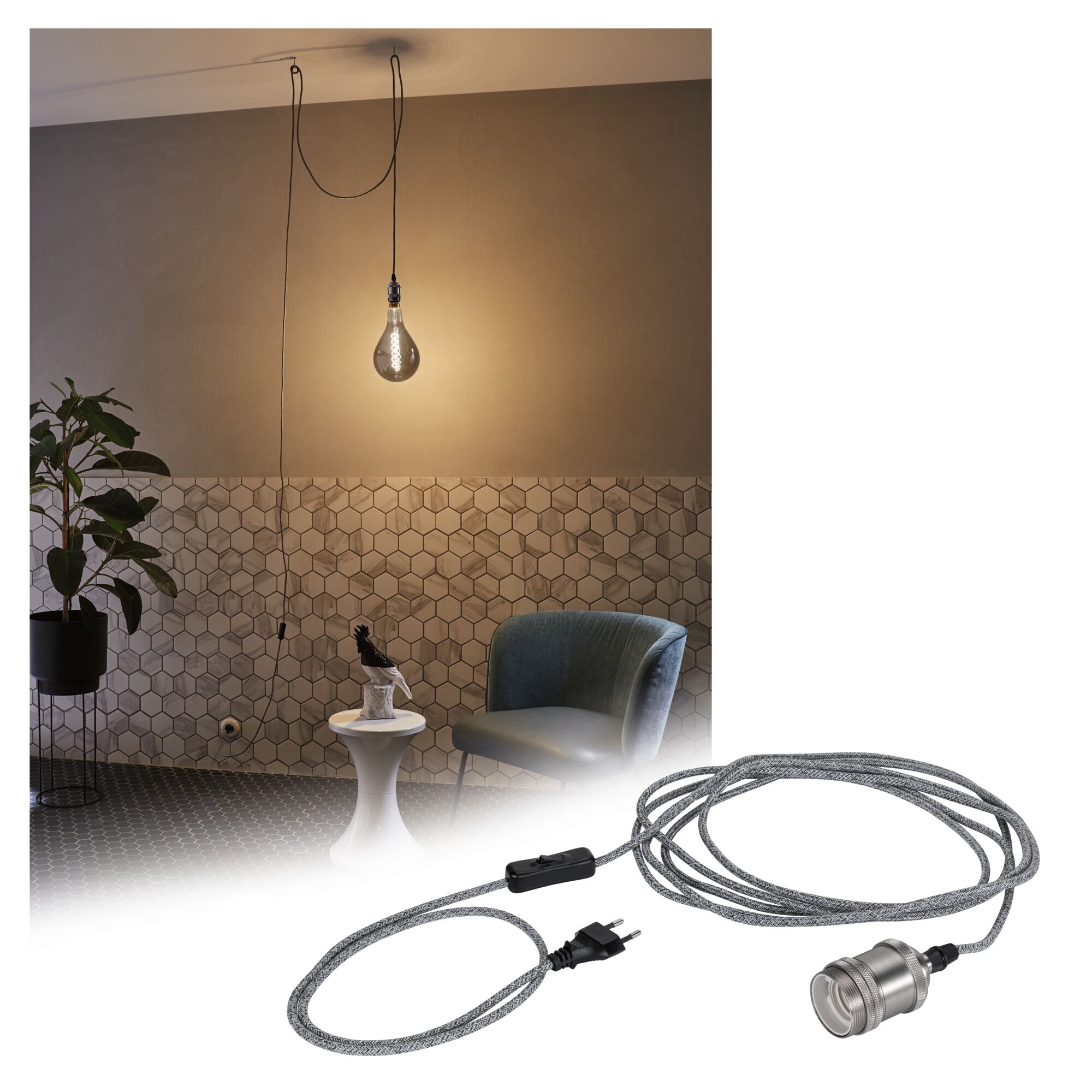 Neordic Eldar inkl. Stecker E27 max. 20W Grau/Nickel dimmbar Metall - Paulmann - 79771