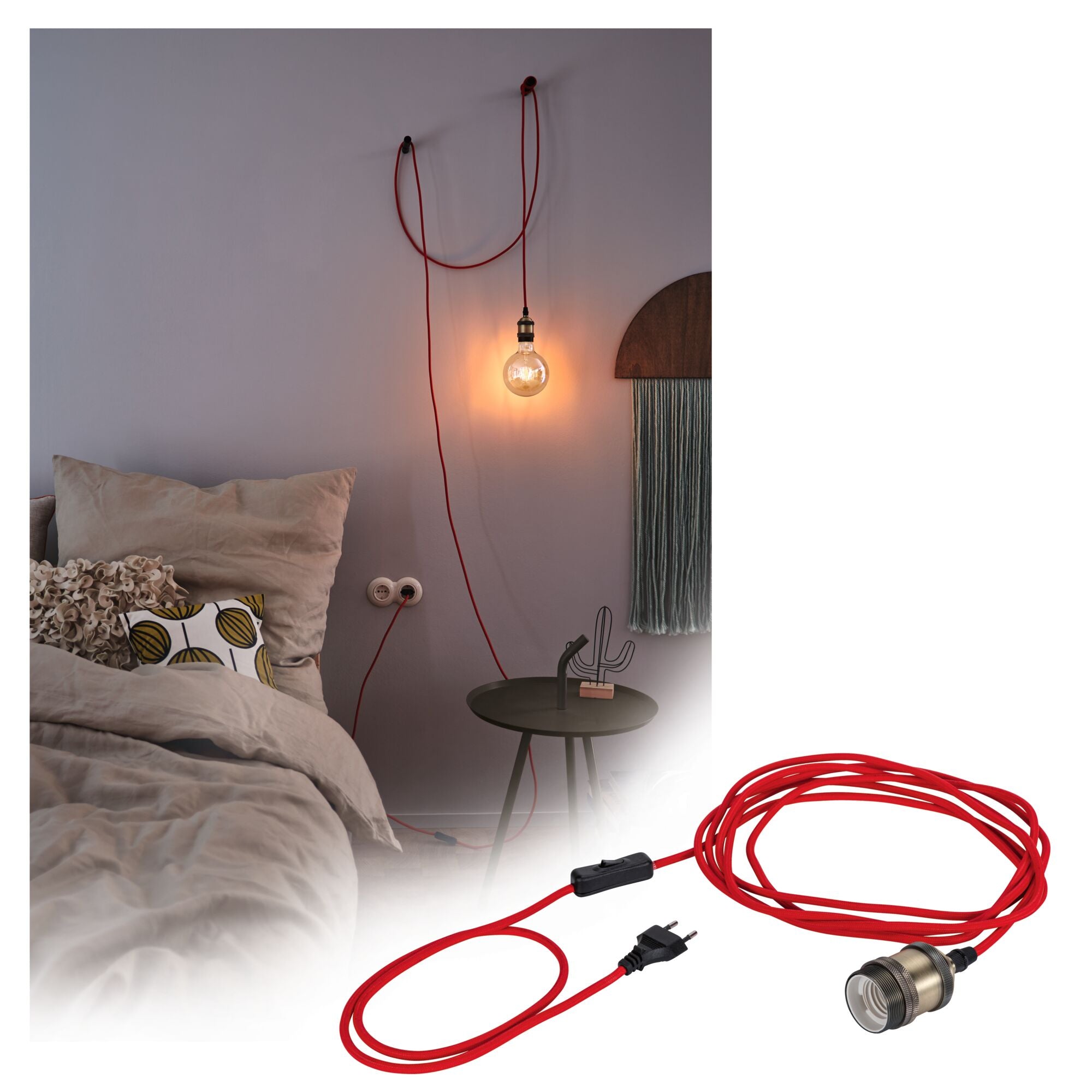 Neordic Eldar inkl. Stecker E27 max. 20W Rot/Nickel gebürstet dimmbar Metall - Paulmann - 79770