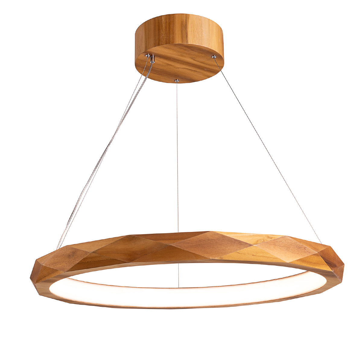 Angular LED Pendelleuchte aus Teakholz