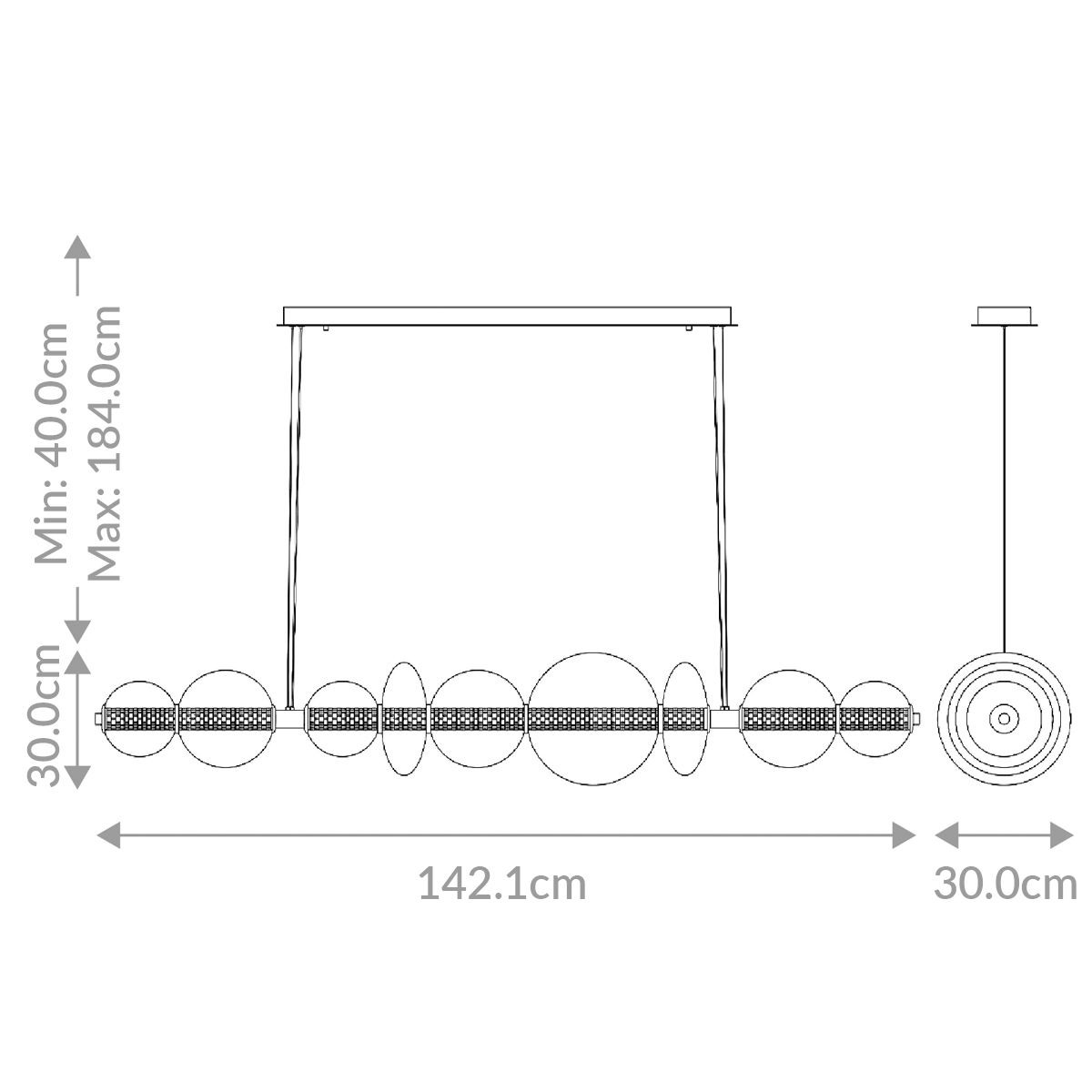 Atomo 7-flammige lineare Pendelleuchte