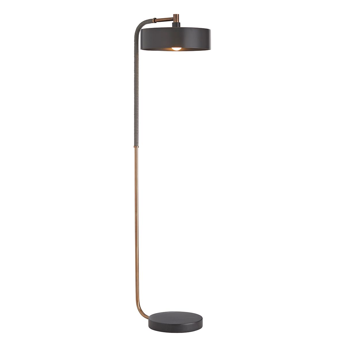 Arteriors Aaron Stehleuchte 1-flammig in Messing / graphitfarbenes Leder / schwarzer Marmor / Bronze-Schirm