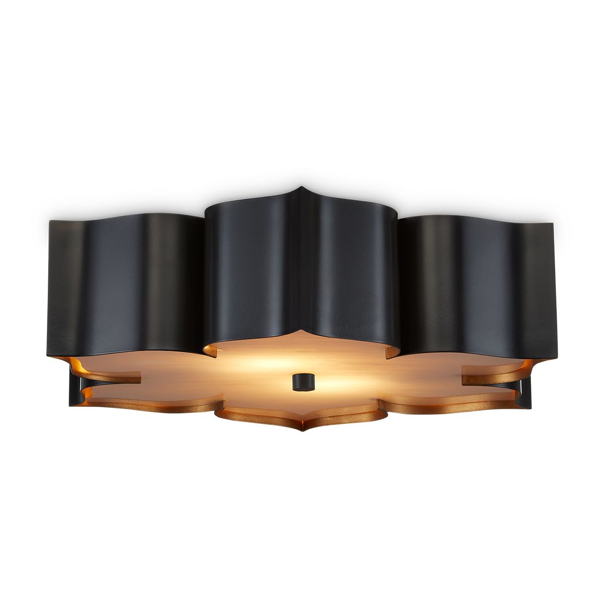Currey & Company – Grand Lotus Deckenleuchte 3-flammig Schwarz/Gold/Faux Alabaster