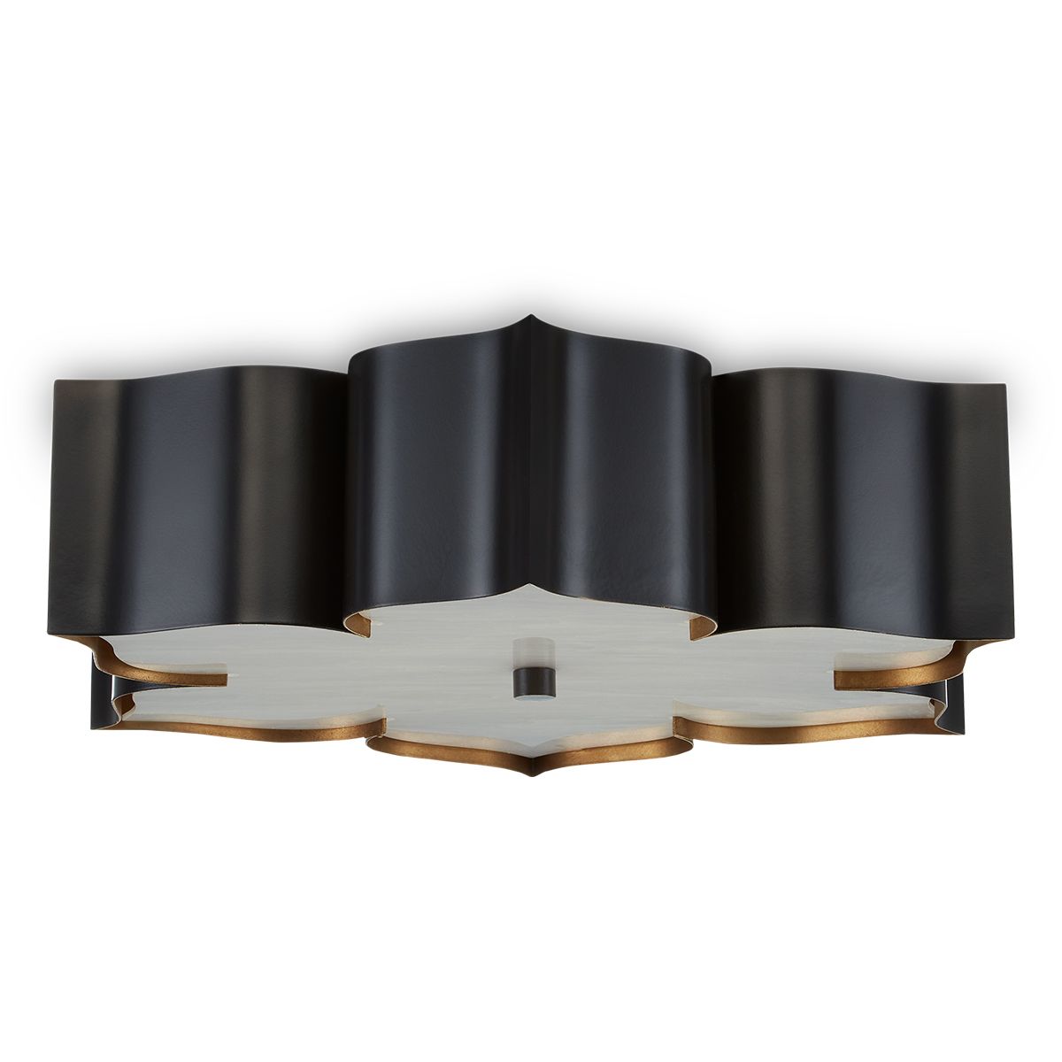 Currey & Company – Grand Lotus Deckenleuchte 3-flammig Schwarz/Gold/Faux Alabaster