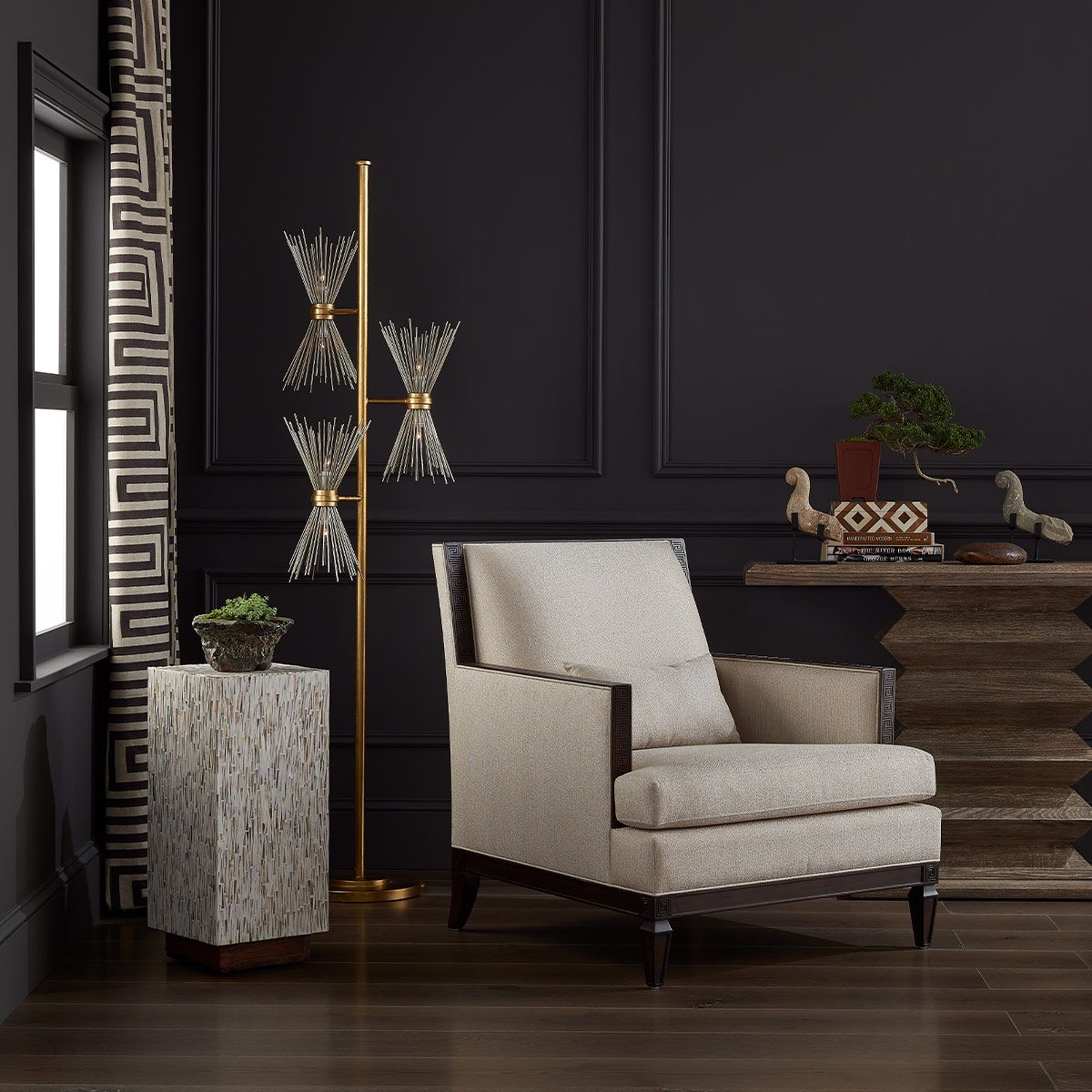 Currey & Company – Novatude Stehleuchte 6-flammig Gold/Silber