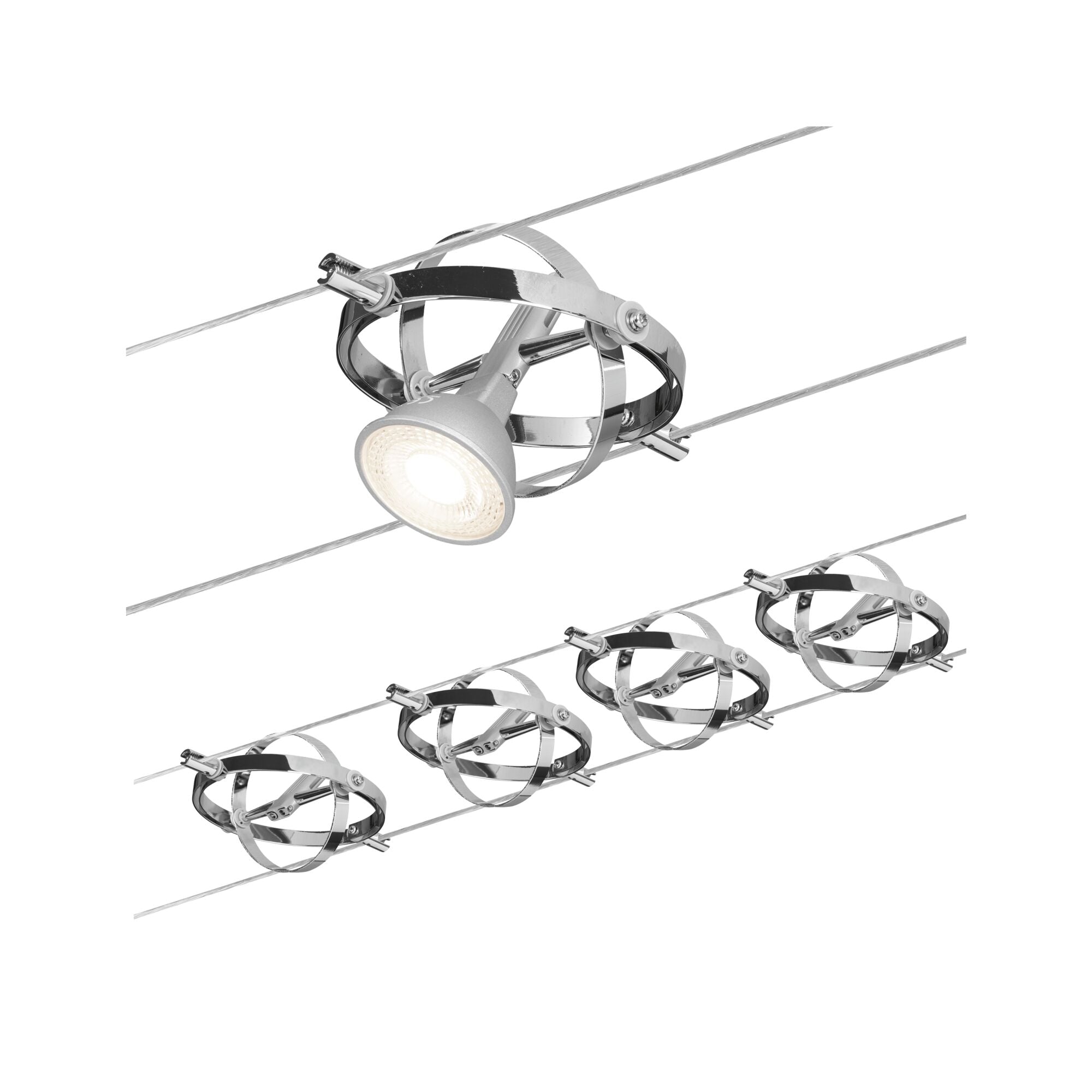 Seilsystem Cardan Basisset GU5,3 max. 4x10W dimmbar 230/12V Chrom matt/Chrom - Paulmann - 94144