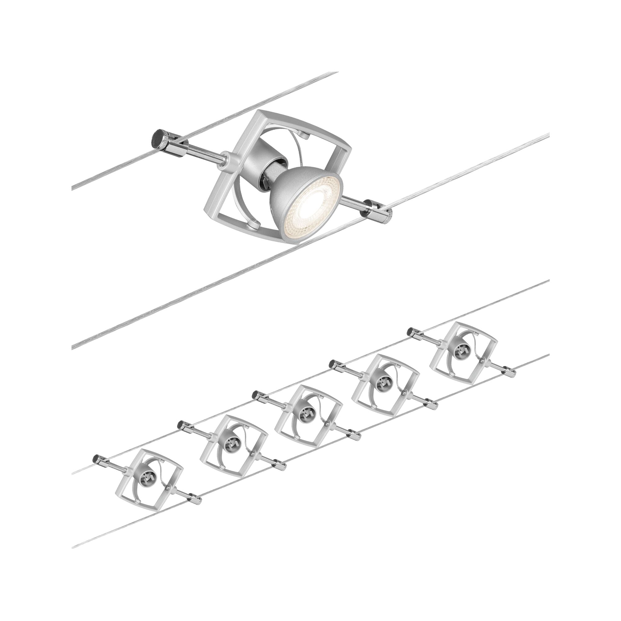 Seilsystem Mac II Basisset GU5,3 max. 5x10W dimmbar 230/12V Chrom matt - Paulmann - 94133