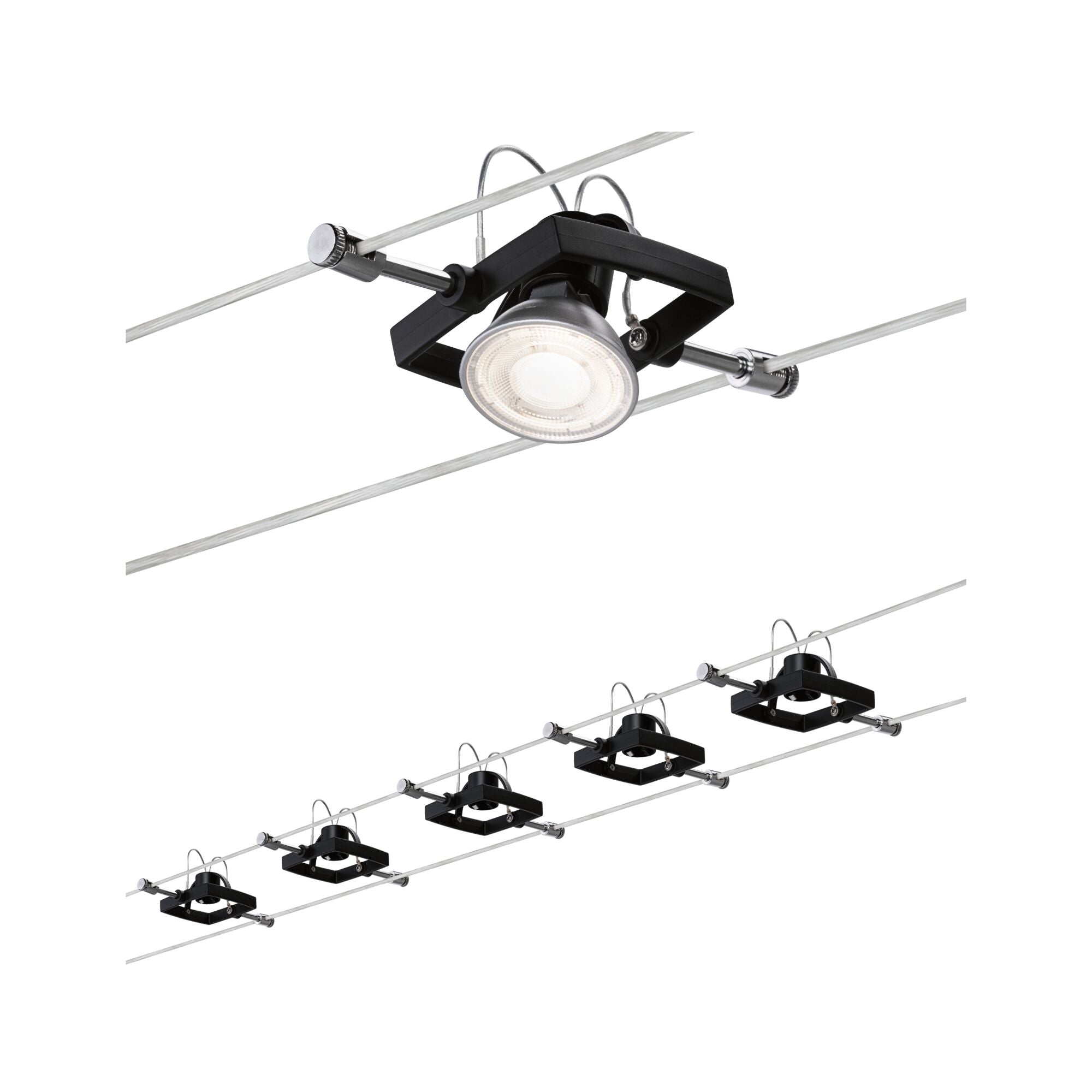Seilsystem Mac II Basisset GU5,3 max. 5x10W dimmbar 230/12V Schwarz matt - Paulmann - 94290